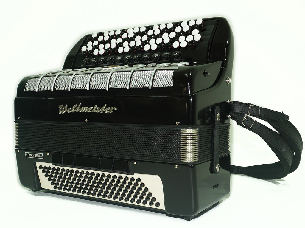 Weltmeister Grandina Vintage Button Accordion, made in Germany, Concert Bayan, Griff B Stradella, 2451, New Straps and Soft Case, Professional Accordian