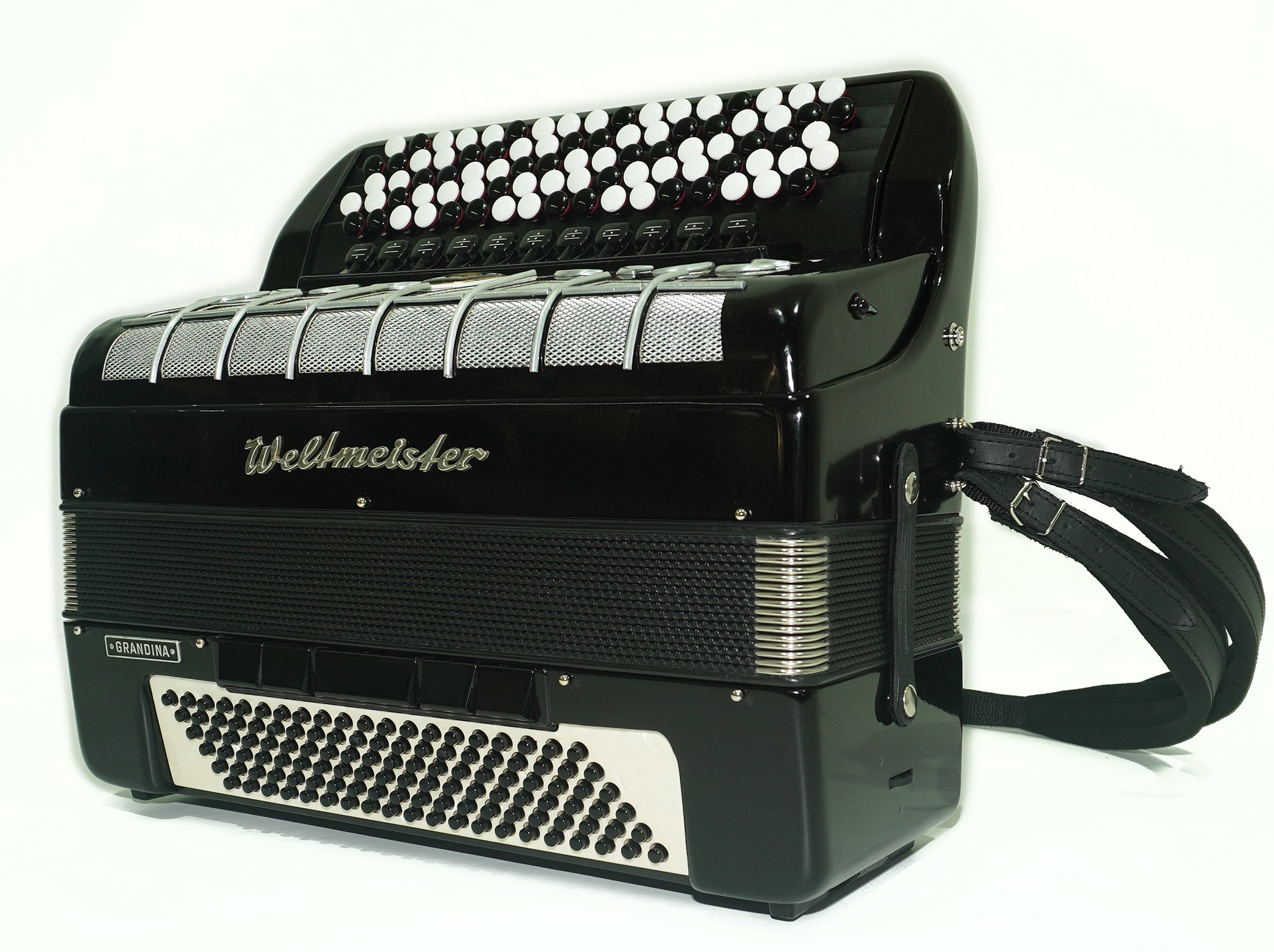 Weltmeister Grandina Vintage Button Accordion, made in Germany, Concert Bayan, Griff B Stradella, 2451, New Straps and Soft Case, Professional Accordian