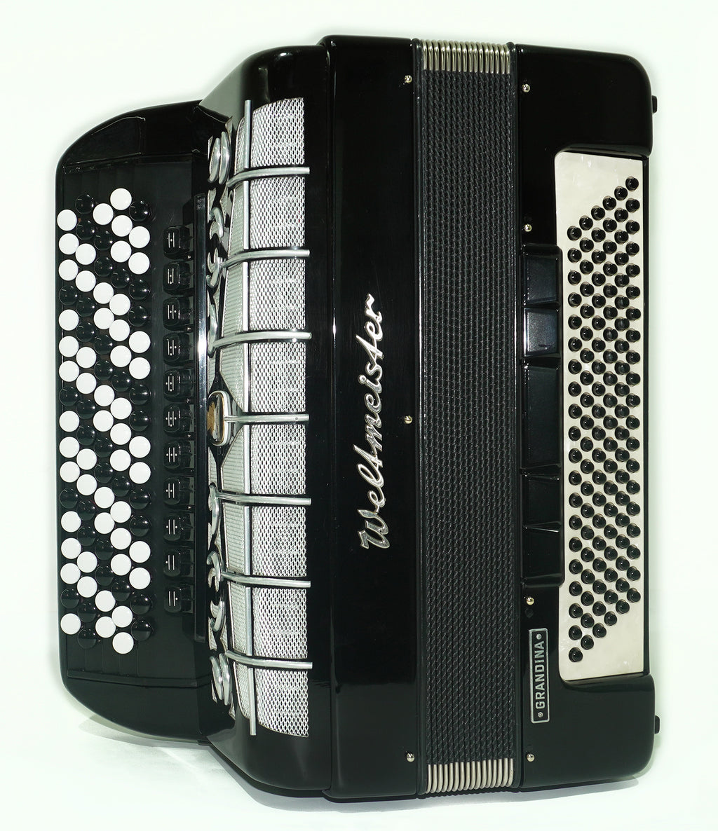 Weltmeister Grandina Vintage Button Accordion, made in Germany, Concert Bayan, Griff B Stradella, 2451, New Straps and Soft Case, Professional Accordian