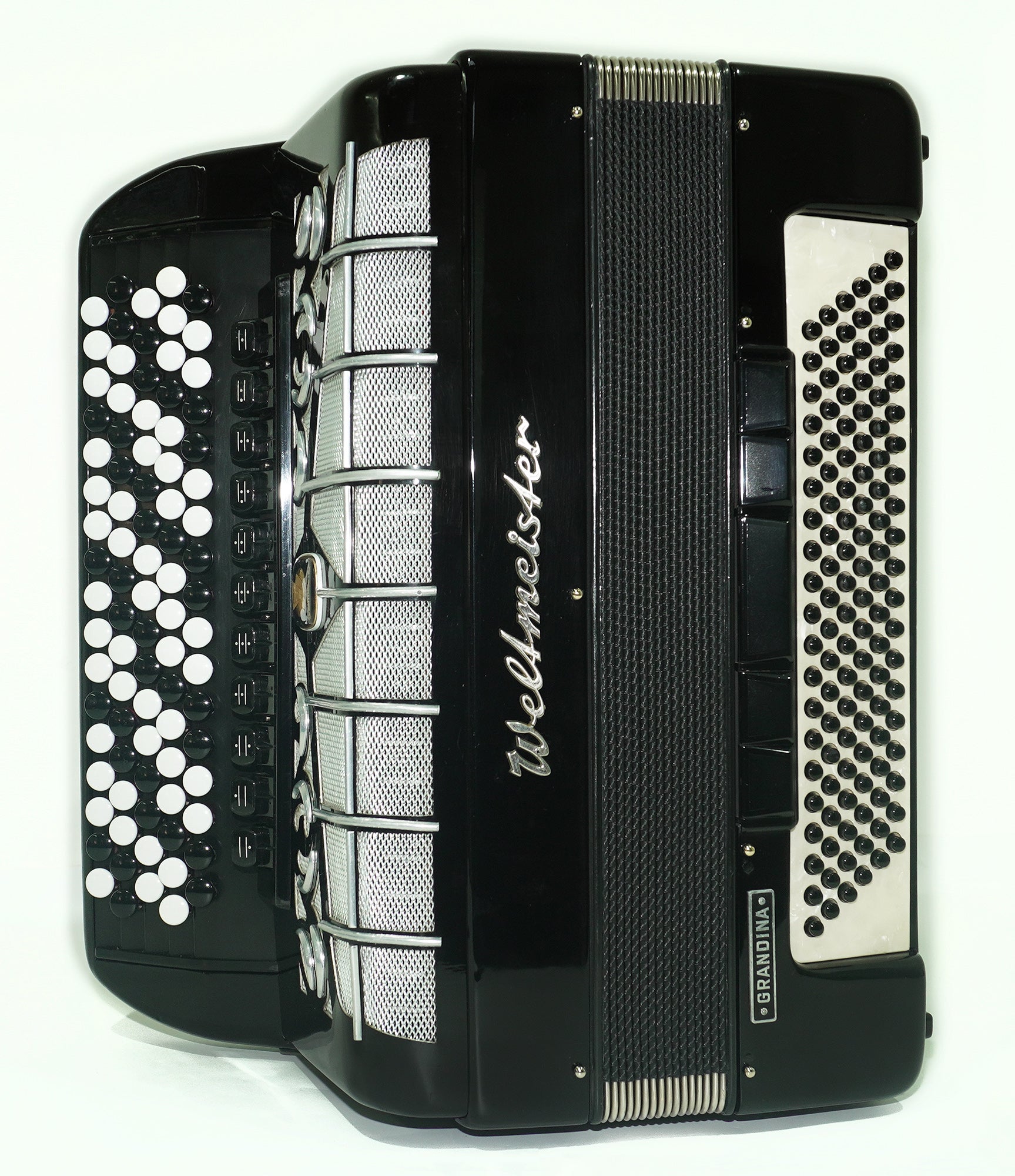 Weltmeister Grandina Vintage Button Accordion, made in Germany, Concert Bayan, Griff B Stradella, 2451, New Straps and Soft Case, Professional Accordian