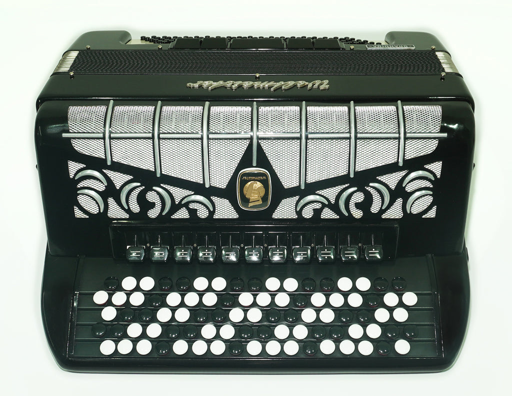Weltmeister Grandina Vintage Button Accordion, made in Germany, Concert Bayan, Griff B Stradella, 2451, New Straps and Soft Case, Professional Accordian