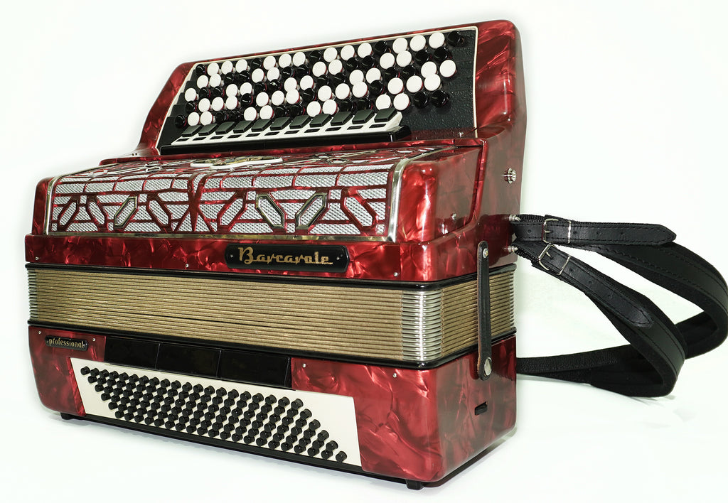 Barcarole Professional 5-reihiges Knopfakkordeon, hergestellt in Deutschland B-Griff Stradella, 2472, neue Riemen und Gigbag, Konzert-Bajan-Akkordeon für Erwachsene