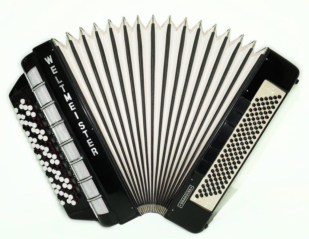 Weltmeister Grandina 5 Row Button Accordion B Griff, made in Germany, Concert Bayan 120 Bass, 2470, New Straps and Soft Case, Vintage Professional Bayan Accordian for Adults