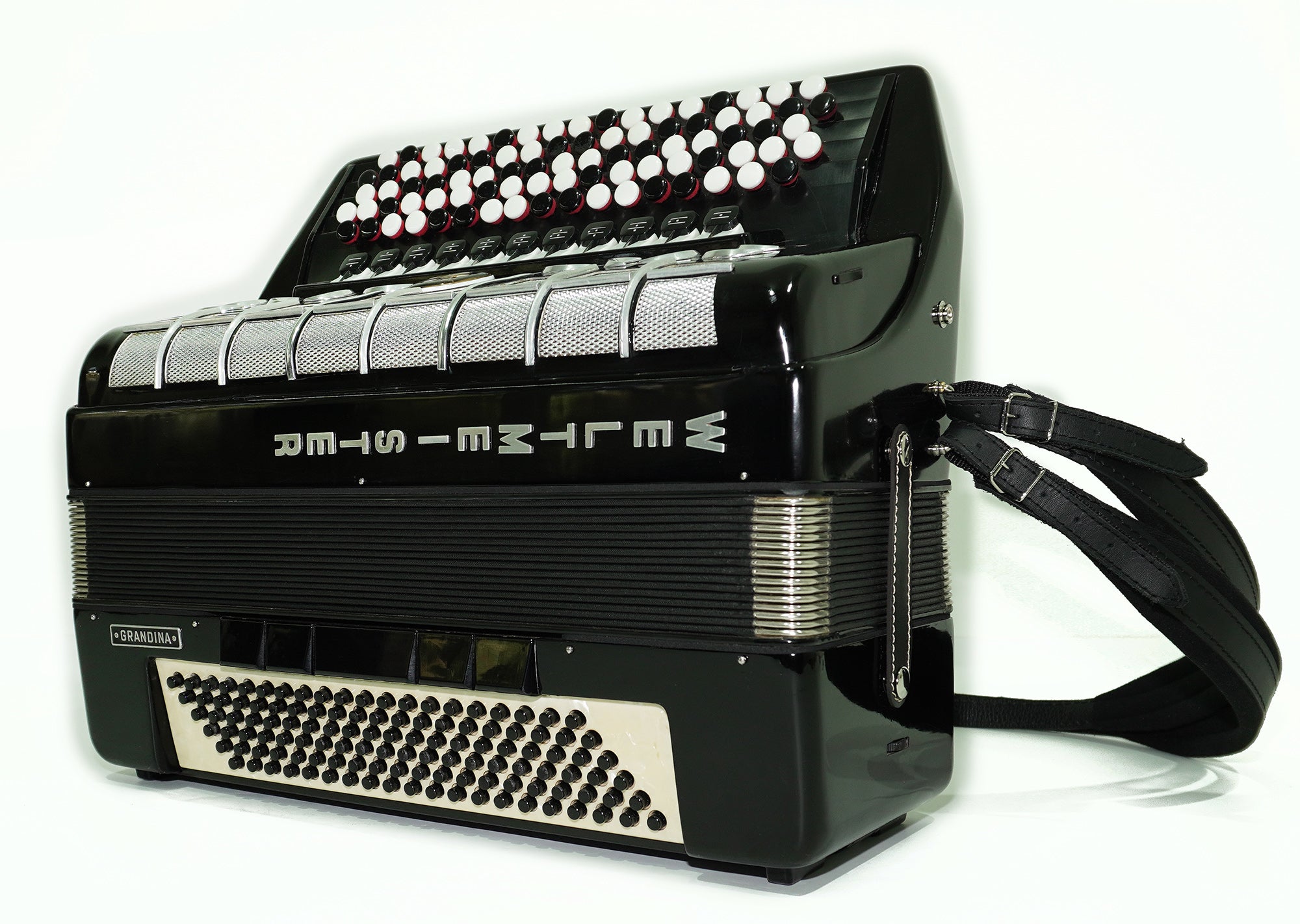 Weltmeister Grandina 5 Row Button Accordion B Griff, made in Germany, Concert Bayan 120 Bass, 2470, New Straps and Soft Case, Vintage Professional Bayan Accordian for Adults
