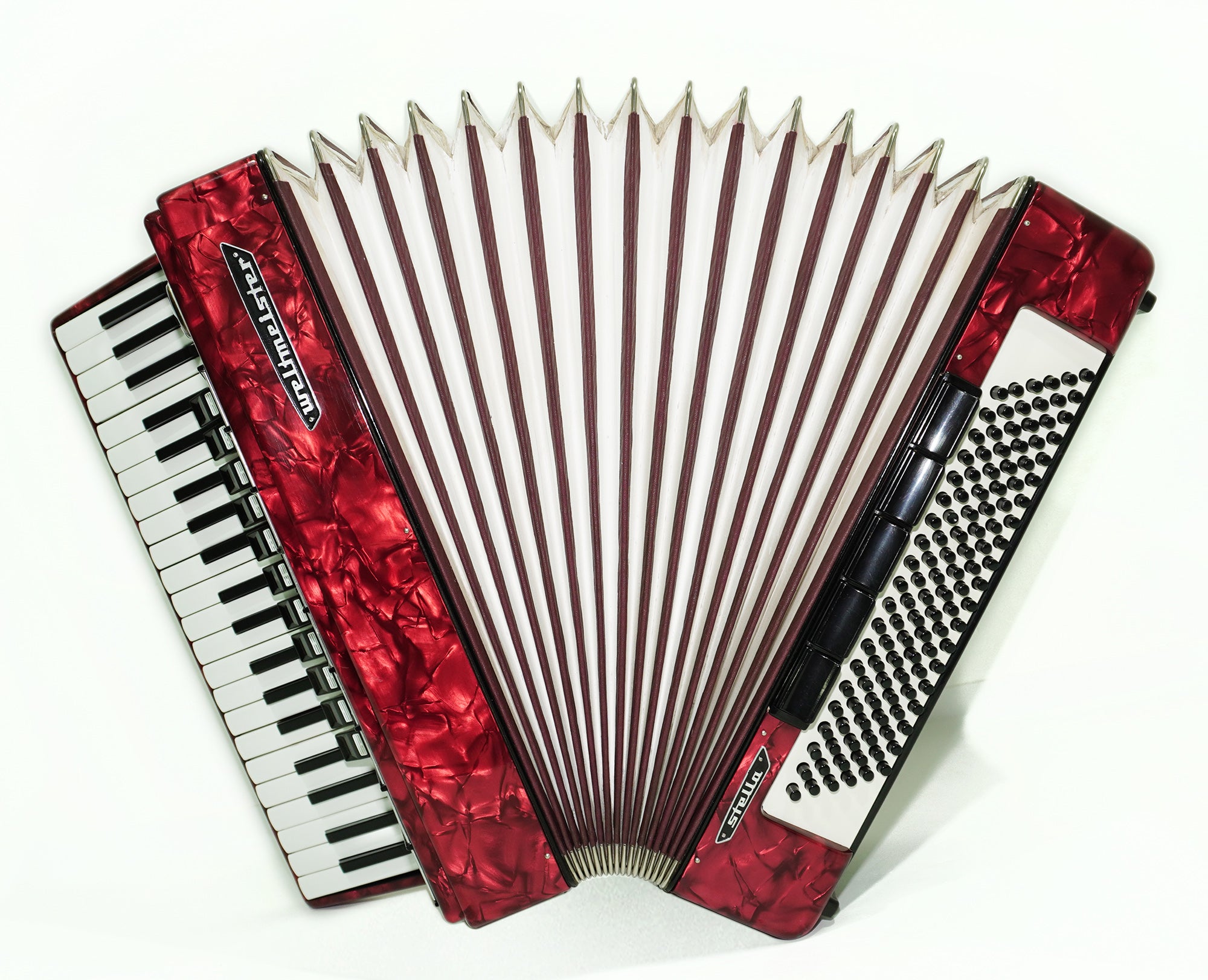 Weltmeister Stella Accordion 120 Bass made in Germany, New Straps Soft Case for Gift, Vintage Keyboard Piano Accordian Musical Instrument, 2471