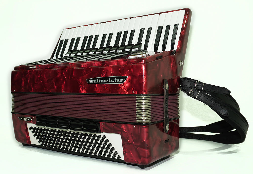 Weltmeister Stella Accordion 120 Bass made in Germany, New Straps Soft Case for Gift, Vintage Keyboard Piano Accordian Musical Instrument, 2471