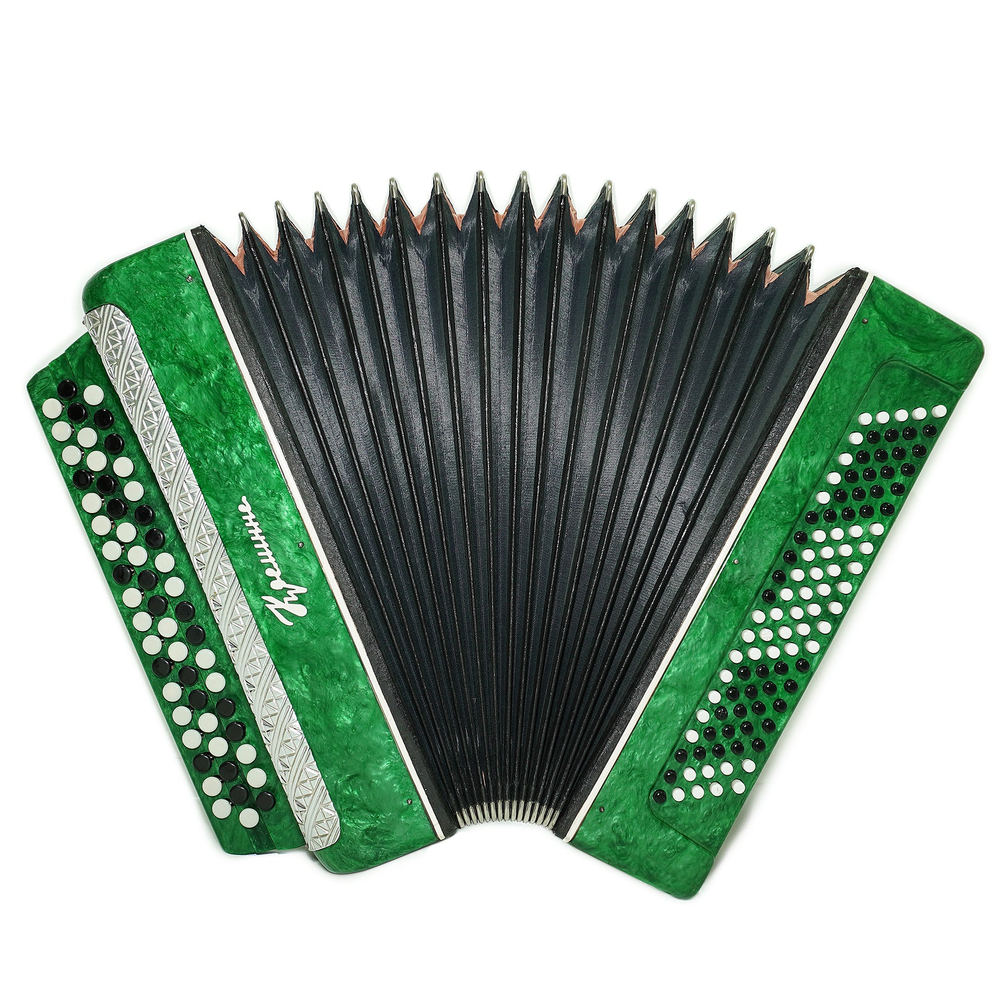 Bayan Kreminne 3 Row Chromatic Button Accordion 100 Bass, Folk Harmonica, Garmoshka, New Straps and Soft Case for Gift, Beautiful Sound, 2625