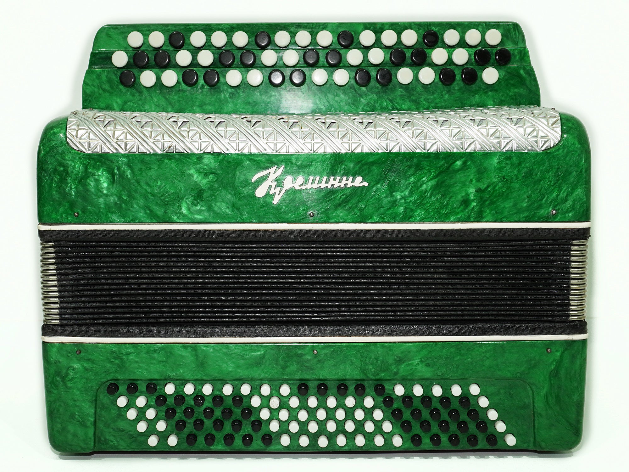 Bayan Kreminne 3 Row Chromatic Button Accordion 100 Bass, Folk Harmonica, Garmoshka, New Straps and Soft Case for Gift, Beautiful Sound, 2625