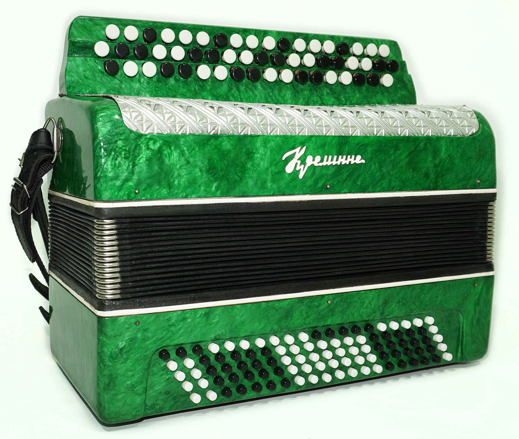 Bayan Kreminne 3 Row Chromatic Button Accordion 100 Bass, Folk Harmonica, Garmoshka, New Straps and Soft Case for Gift, Beautiful Sound, 2625