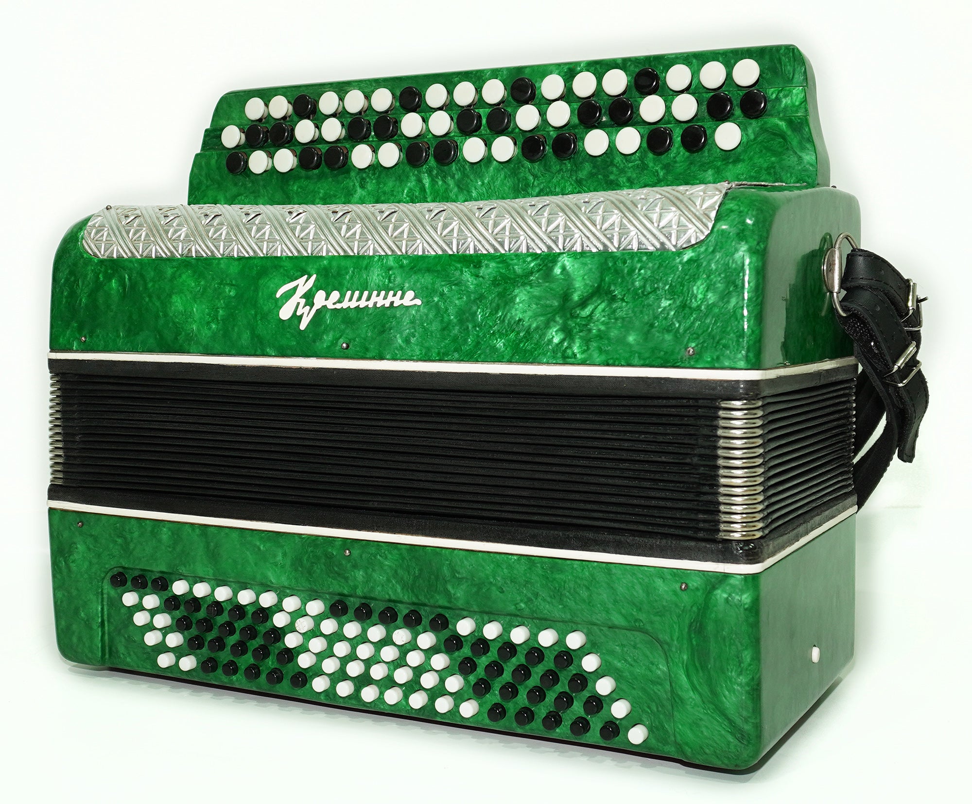 Bayan Kreminne 3 Row Chromatic Button Accordion 100 Bass, Folk Harmonica, Garmoshka, New Straps and Soft Case for Gift, Beautiful Sound, 2625