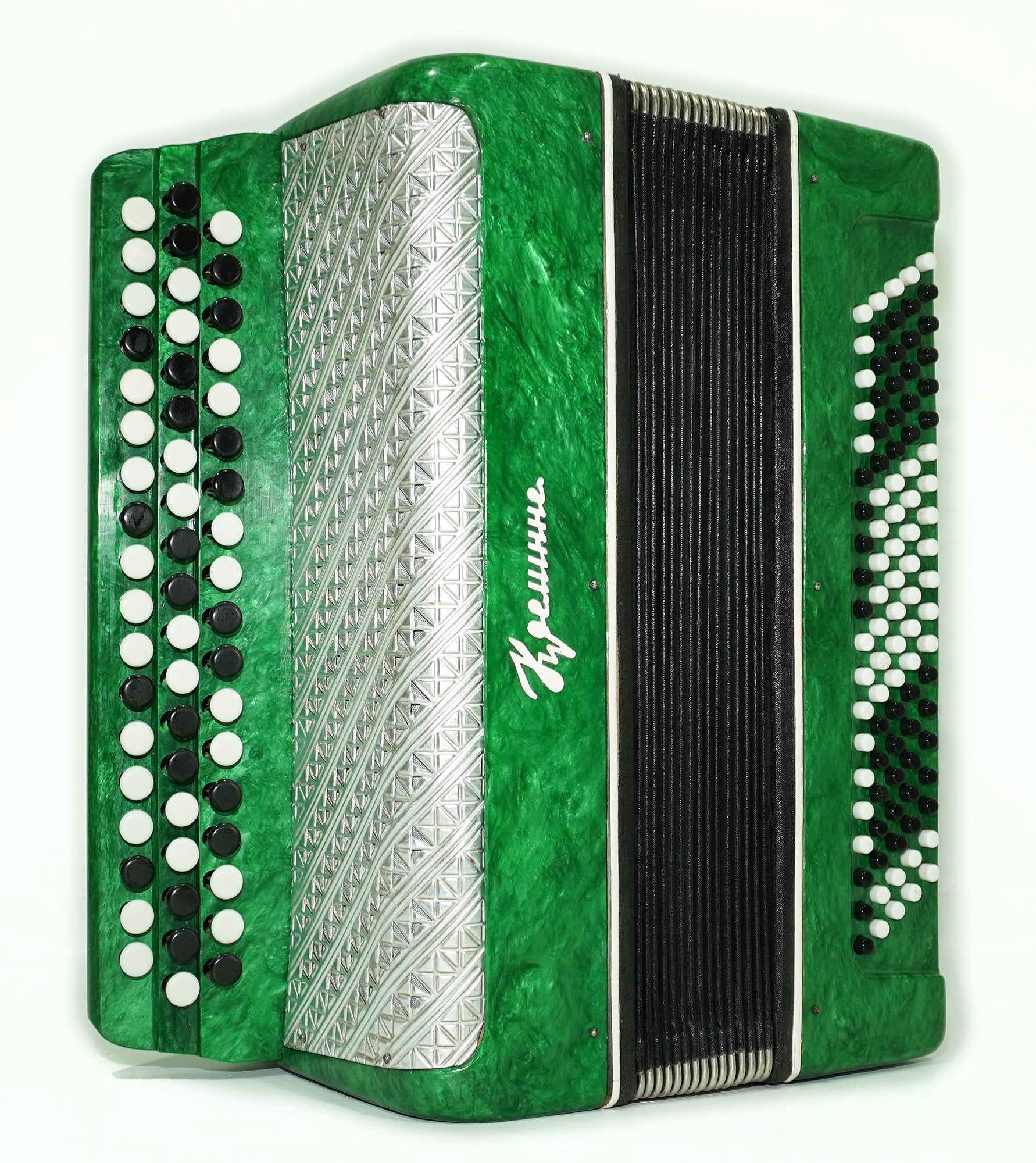 Bayan Kreminne 3 Row Chromatic Button Accordion 100 Bass, Folk Harmonica, Garmoshka, New Straps and Soft Case for Gift, Beautiful Sound, 2625