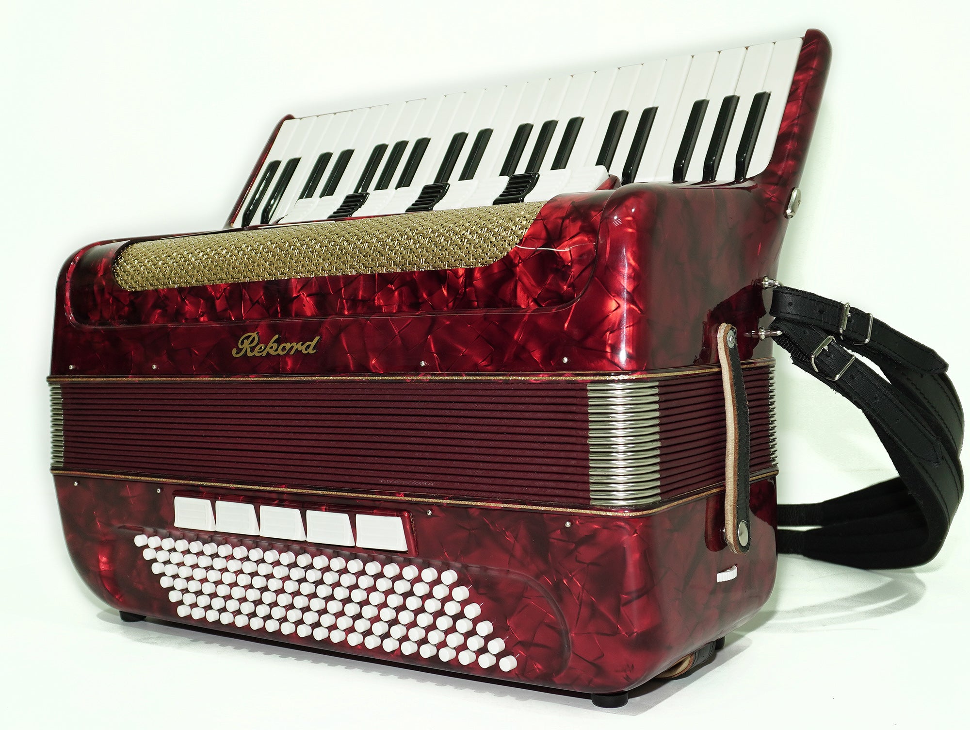 German Piano Accordion Record 120 Bass, New Straps for Gift, Quality Musical Instrument for Adults, 2493, Rich Powerful sound!