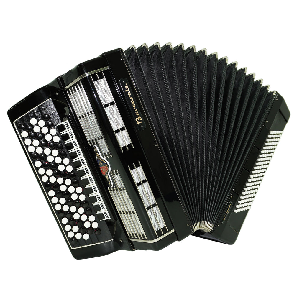 Barcarole Sonaphon 120 Bass Knopfakkordeon Bayan, hergestellt in Deutschland, Vintage Konzertakkordeon, neue Riemen, Original-Hartschalenkoffer, 2491, professionelles Akkordeon für Musiker