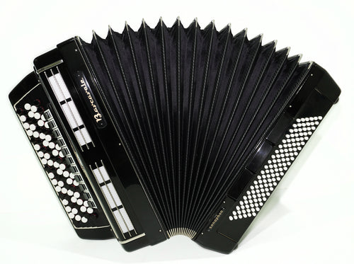 Barcarole Sonaphon 120 Bass Knopfakkordeon Bayan, hergestellt in Deutschland, Vintage Konzertakkordeon, neue Riemen, Original-Hartschalenkoffer, 2491, professionelles Akkordeon für Musiker