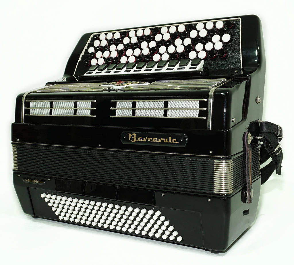 Barcarole Sonaphon 120 Bass Knopfakkordeon Bayan, hergestellt in Deutschland, Vintage Konzertakkordeon, neue Riemen, Original-Hartschalenkoffer, 2491, professionelles Akkordeon für Musiker