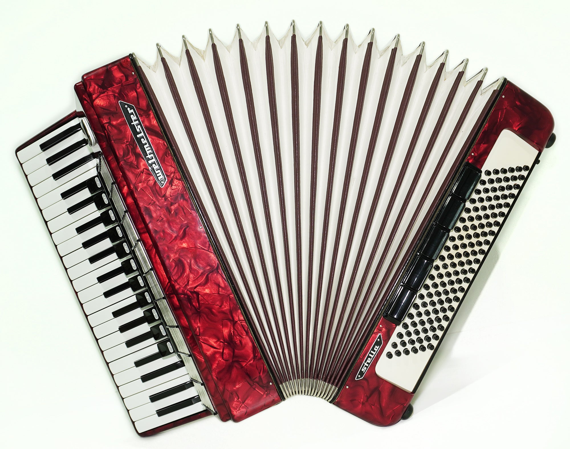 Weltmeister Stella Accordion 120 Bass made in Germany, New Straps Soft Case for Gift, Original Keyboard Piano Accordian Musical Instrument, 2504