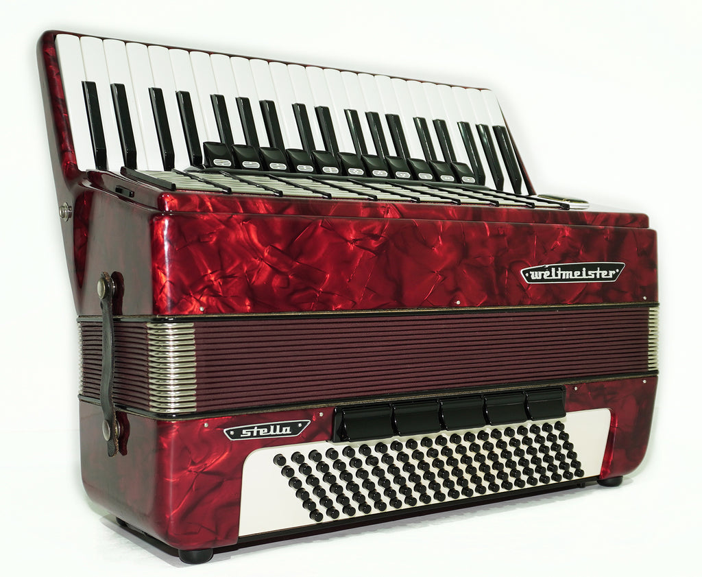 Weltmeister Stella Accordion 120 Bass made in Germany, New Straps Soft Case for Gift, Original Keyboard Piano Accordian Musical Instrument, 2504