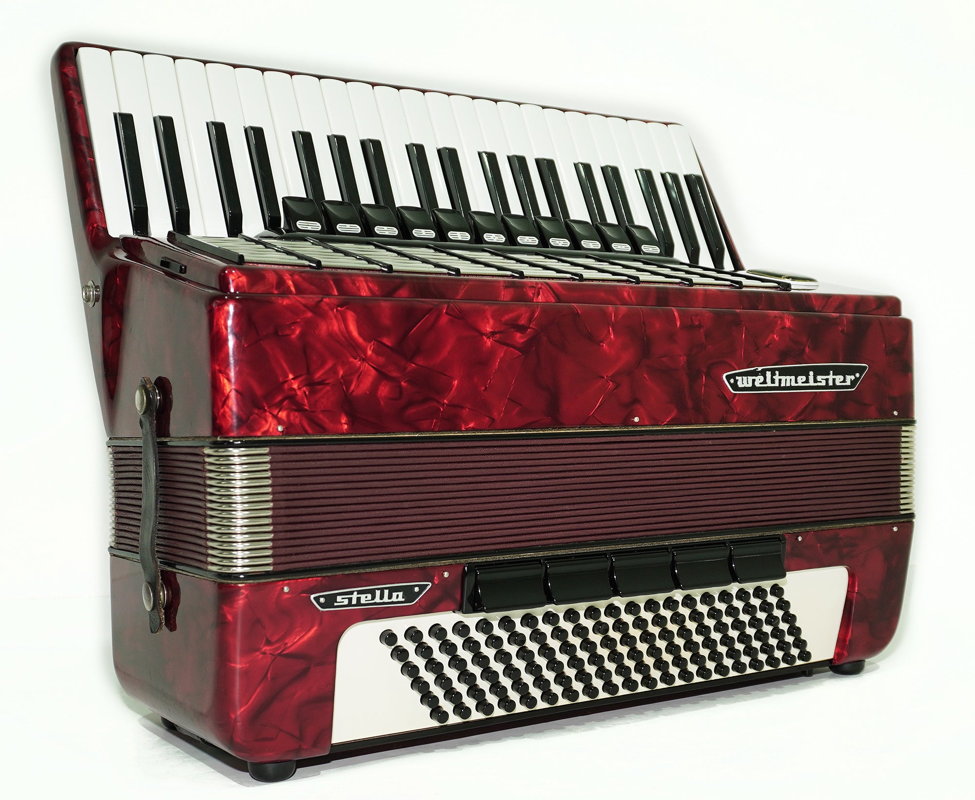 Weltmeister Stella Accordion 120 Bass made in Germany, New Straps Soft Case for Gift, Original Keyboard Piano Accordian Musical Instrument, 2504