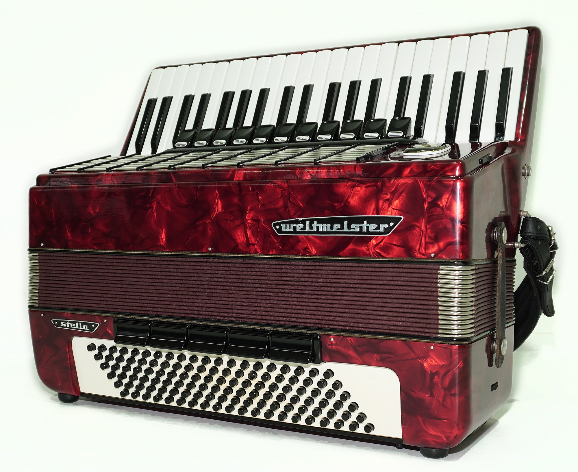 Weltmeister Stella Accordion 120 Bass made in Germany, New Straps Soft Case for Gift, Original Keyboard Piano Accordian Musical Instrument, 2504