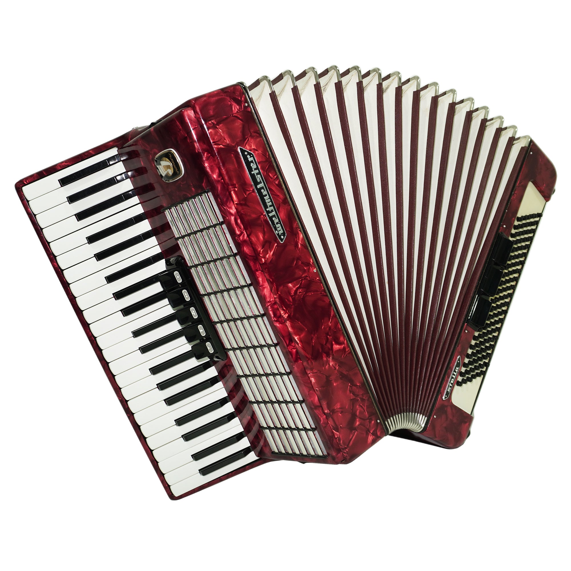 Weltmeister Stella Klavierakkordeon 120 Bässe hergestellt in Deutschland, neue Riemen, weiche Tasche als Geschenk, Vintage Tastenakkordeon Musikinstrument, 2521