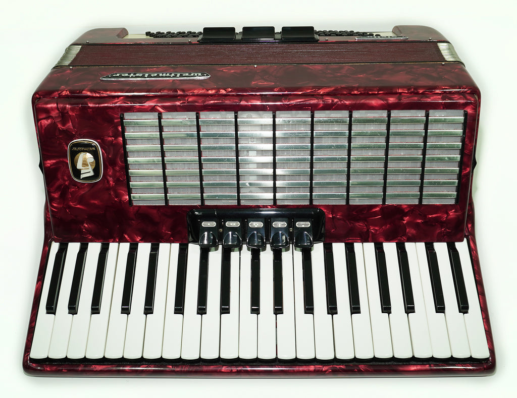 Weltmeister Stella Klavierakkordeon 120 Bässe hergestellt in Deutschland, neue Riemen, weiche Tasche als Geschenk, Vintage Tastenakkordeon Musikinstrument, 2521