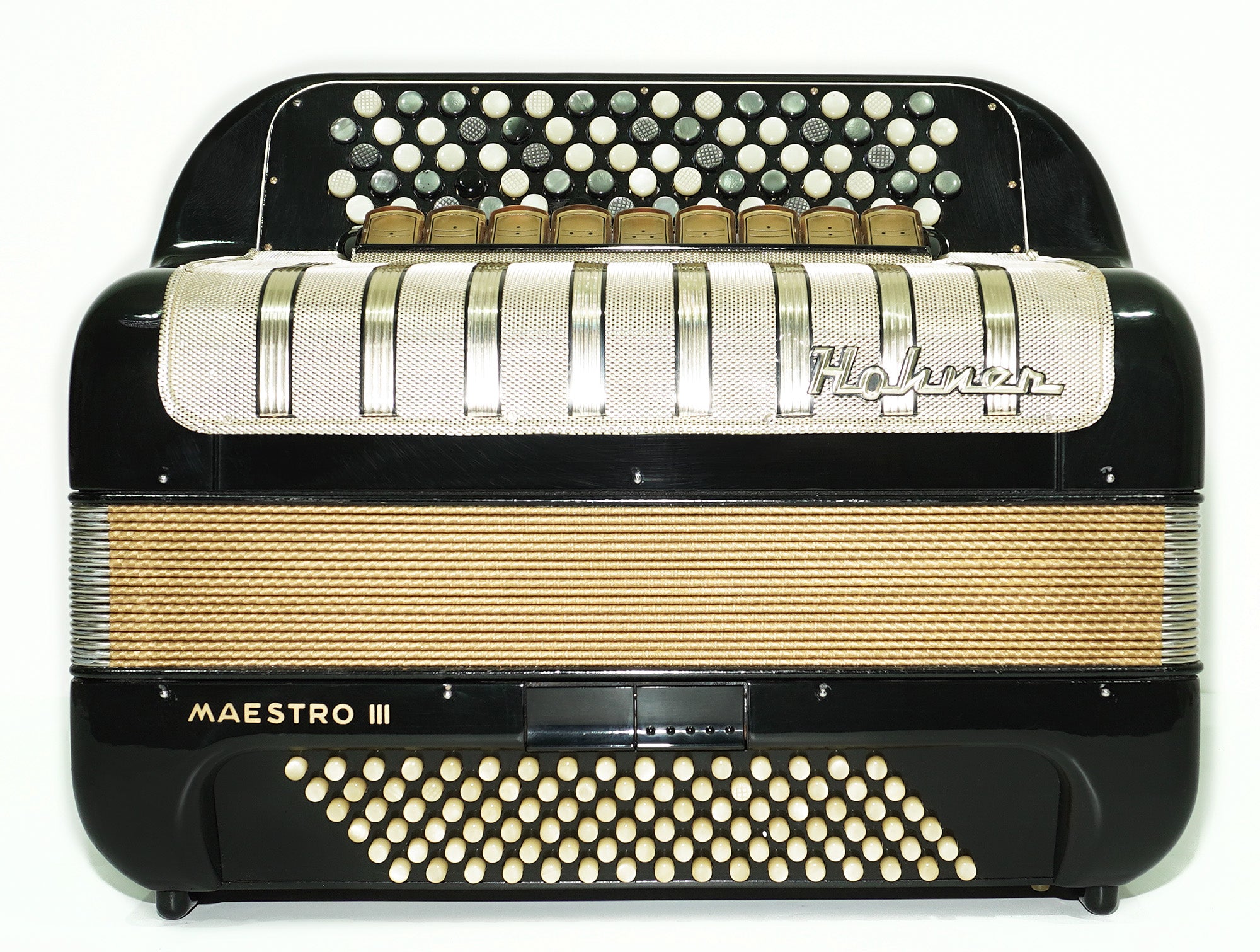 Vintage Hohner Maestro III 5 Row Button Accordion Bayan, made in Germany, C System, New Straps and Hard Case, Original Accordeone de Botones, 2532