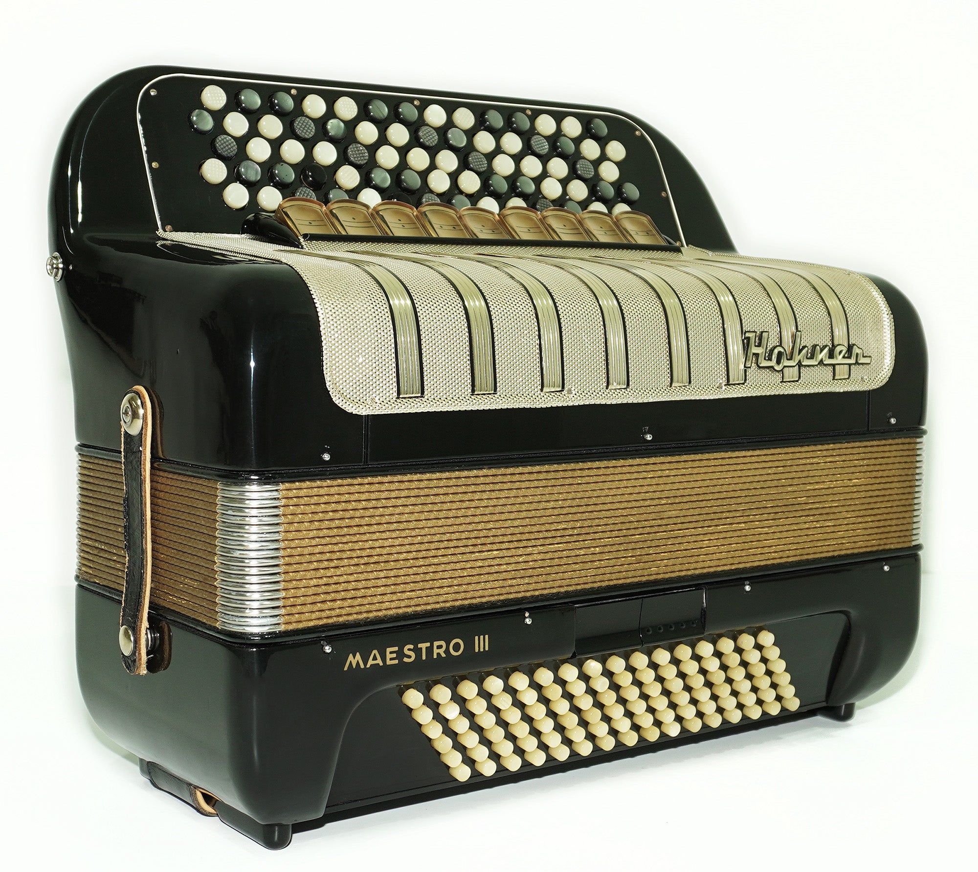Vintage Hohner Maestro III 5 Row Button Accordion Bayan, made in Germany, C System, New Straps and Hard Case, Original Accordeone de Botones, 2532