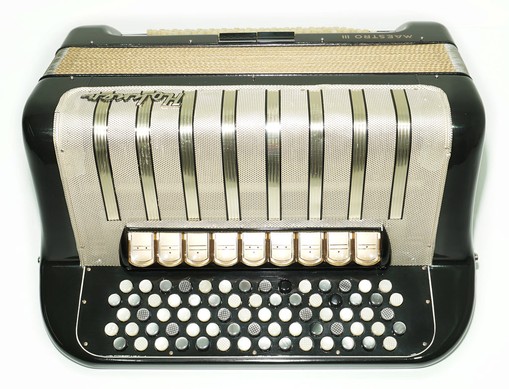 Vintage Hohner Maestro III 5 Row Button Accordion Bayan, made in Germany, C System, New Straps and Hard Case, Original Accordeone de Botones, 2532