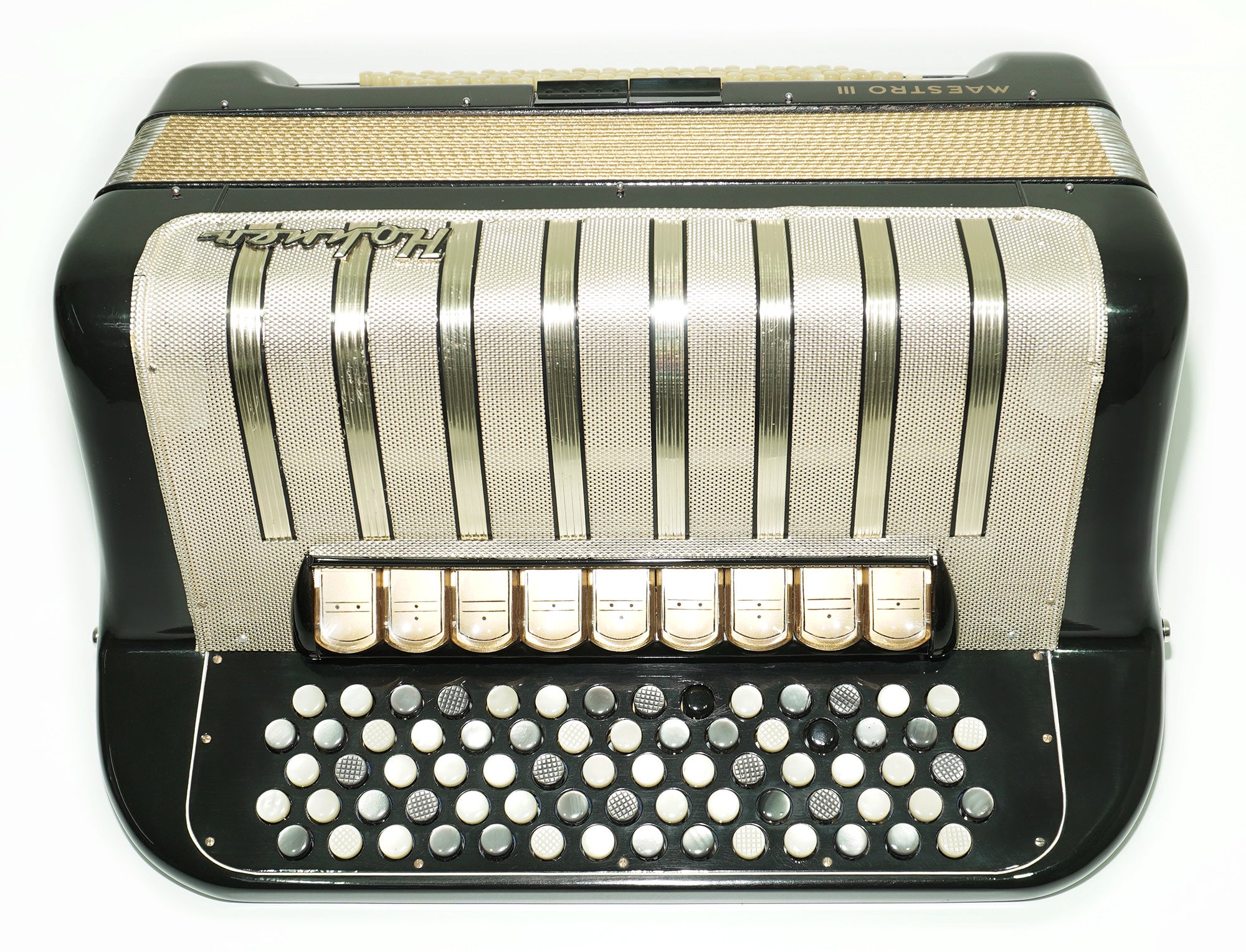 Vintage Hohner Maestro III 5 Row Button Accordion Bayan, made in Germany, C System, New Straps and Hard Case, Original Accordeone de Botones, 2532
