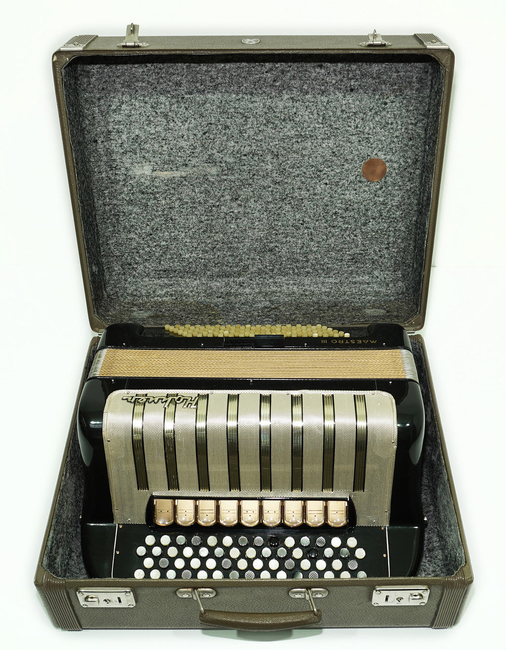 Vintage Hohner Maestro III 5 Row Button Accordion Bayan, made in Germany, C System, New Straps and Hard Case, Original Accordeone de Botones, 2532