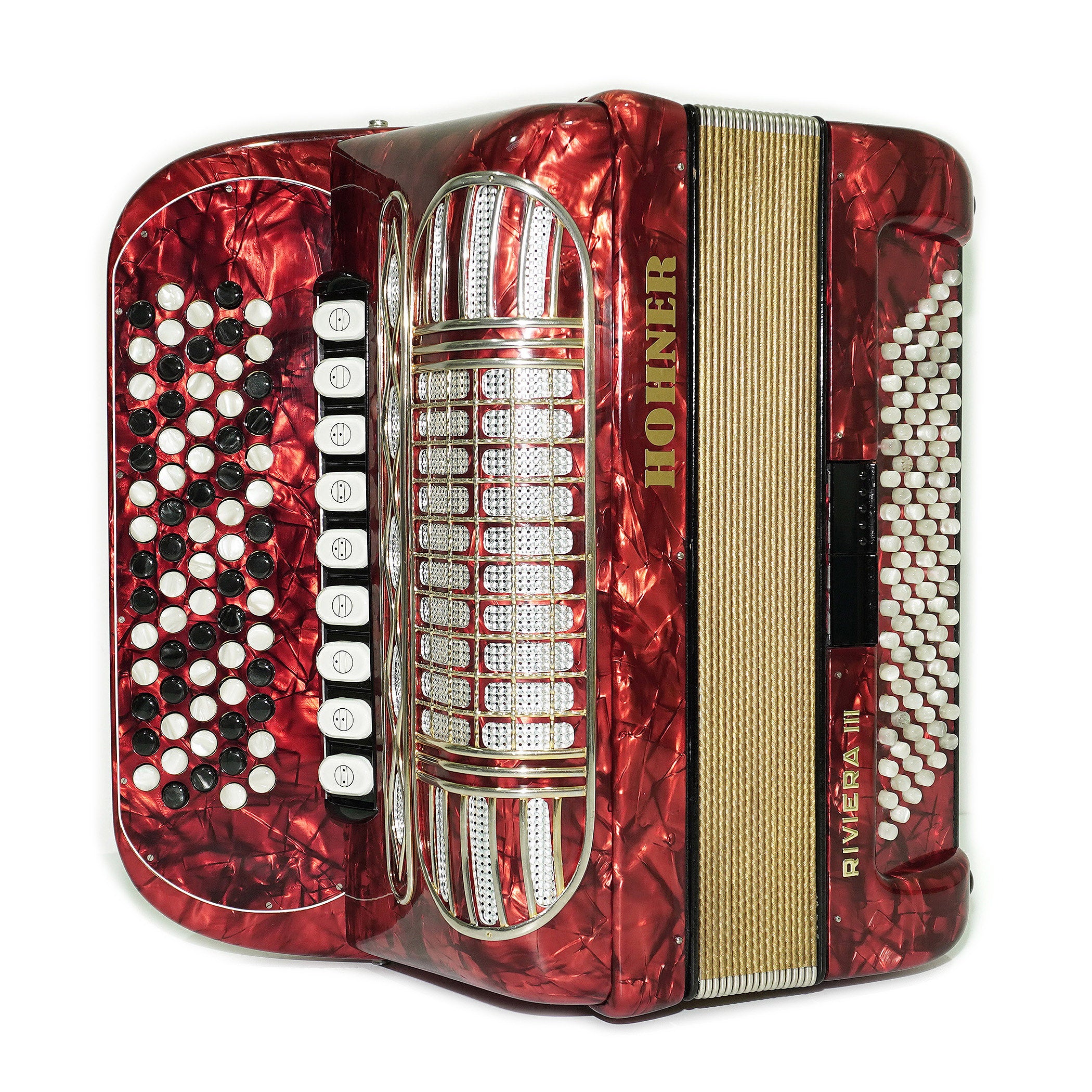 Vintage Hohner Riviera III 5 Row Button Accordion Bayan made in Germany, C System, New Straps and Hard Case, Original Accordeone de Botones, 2534