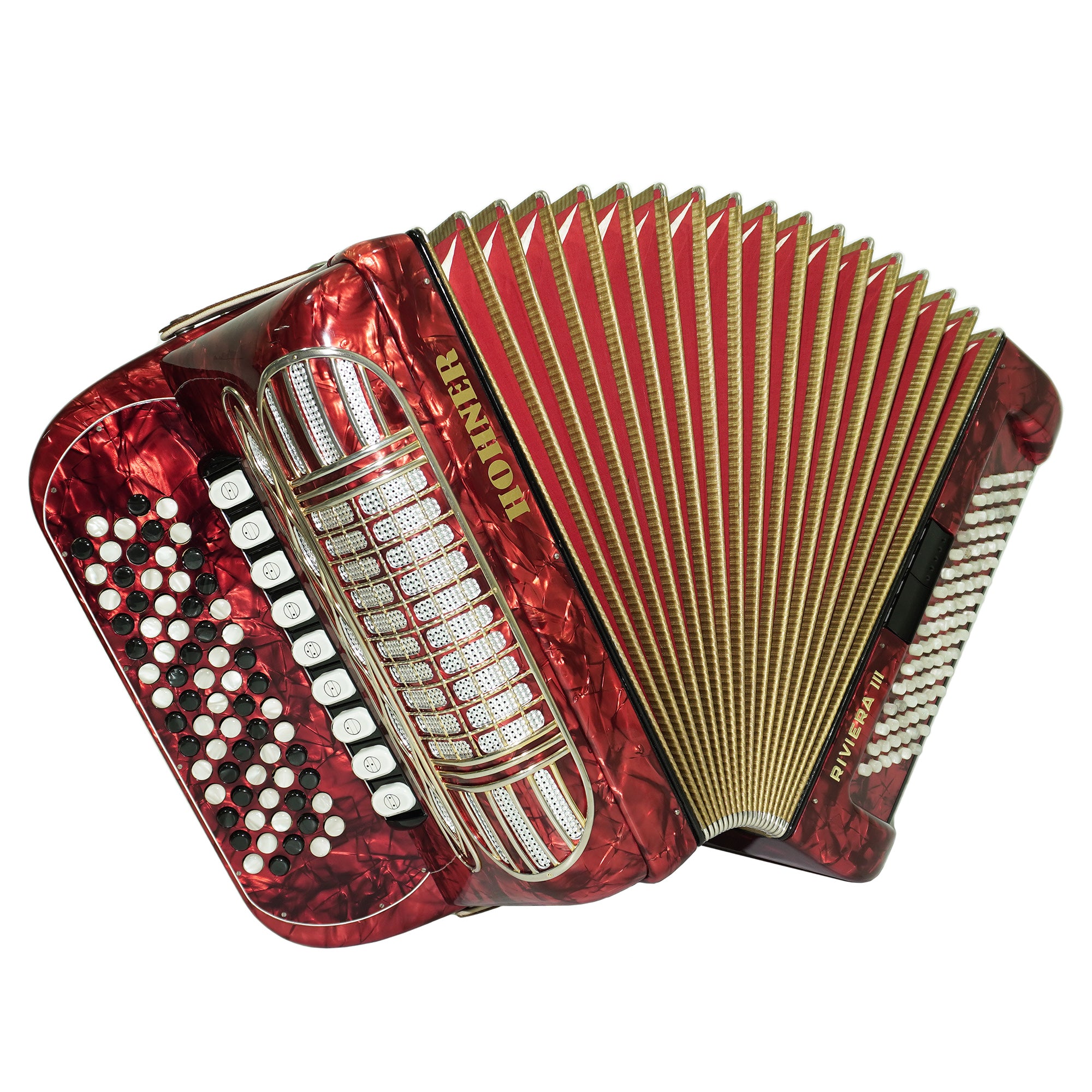 Vintage Hohner Riviera III 5 Row Button Accordion Bayan made in Germany, C System, New Straps and Hard Case, Original Accordeone de Botones, 2534
