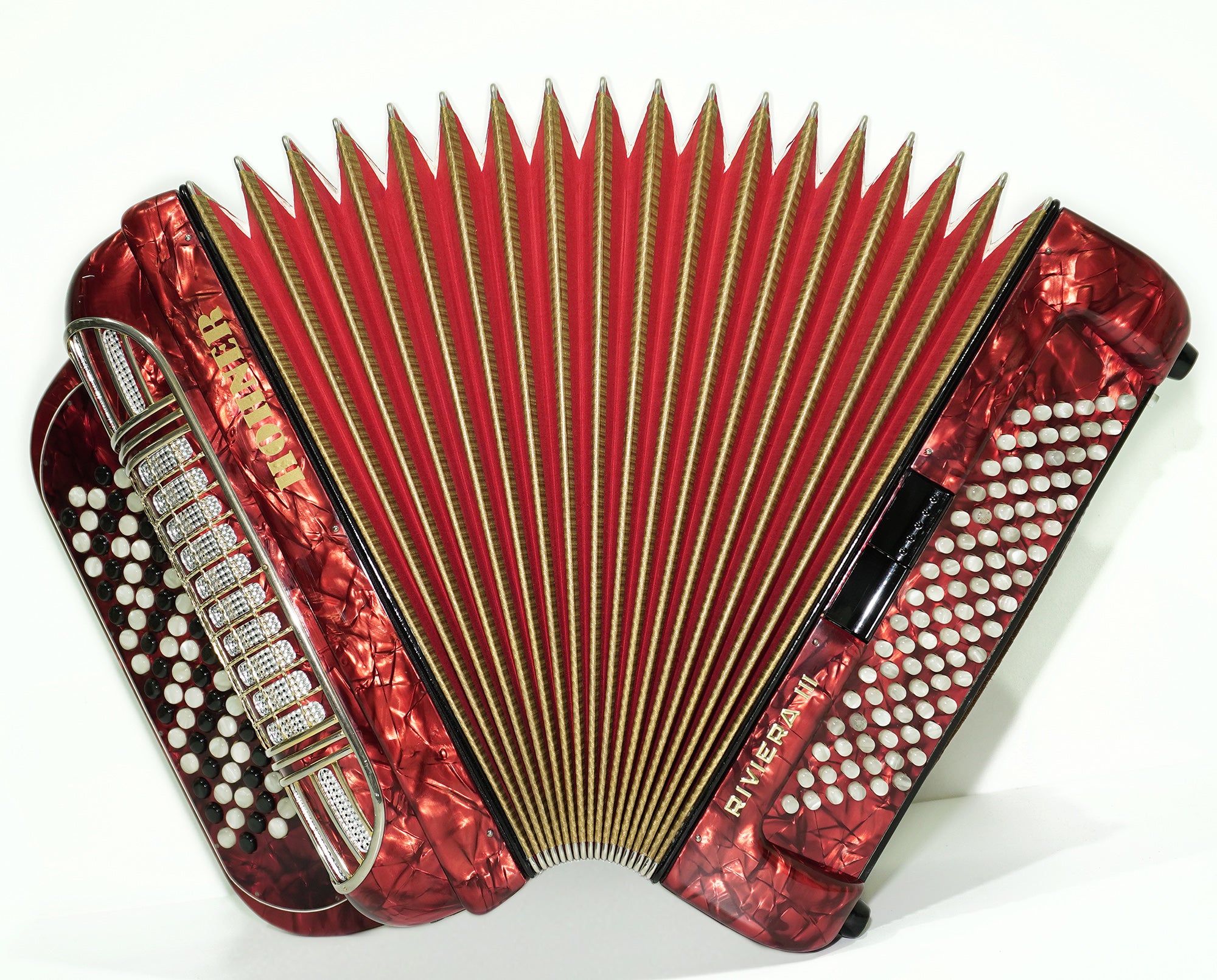 Vintage Hohner Riviera III 5 Row Button Accordion Bayan made in Germany, C System, New Straps and Hard Case, Original Accordeone de Botones, 2534
