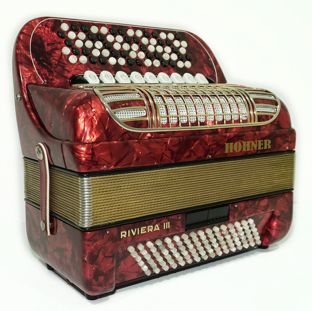 Vintage Hohner Riviera III 5 Row Button Accordion Bayan made in Germany, C System, New Straps and Hard Case, Original Accordeone de Botones, 2534