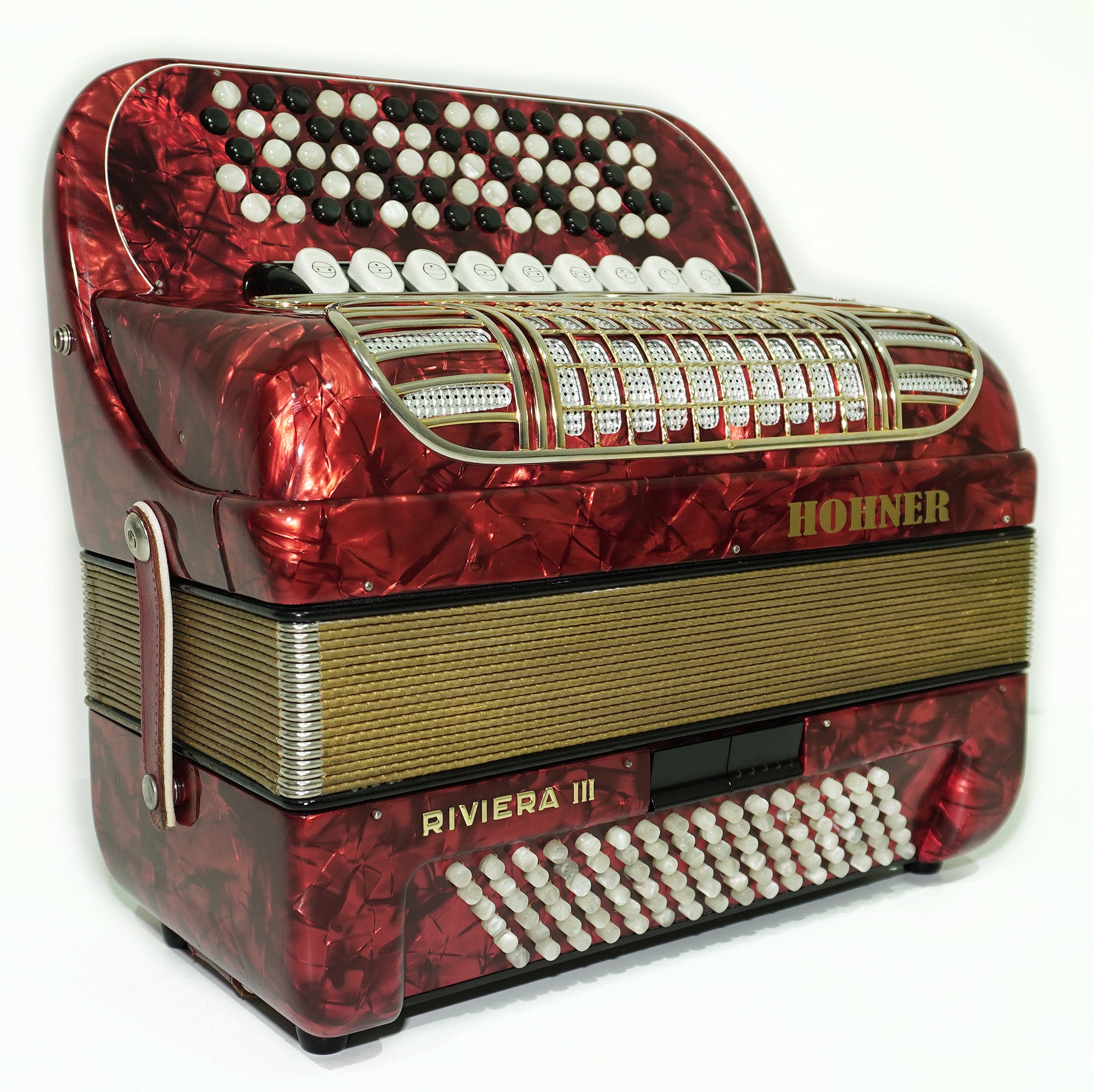 Vintage Hohner Riviera III 5 Row Button Accordion Bayan made in Germany, C System, New Straps and Hard Case, Original Accordeone de Botones, 2534