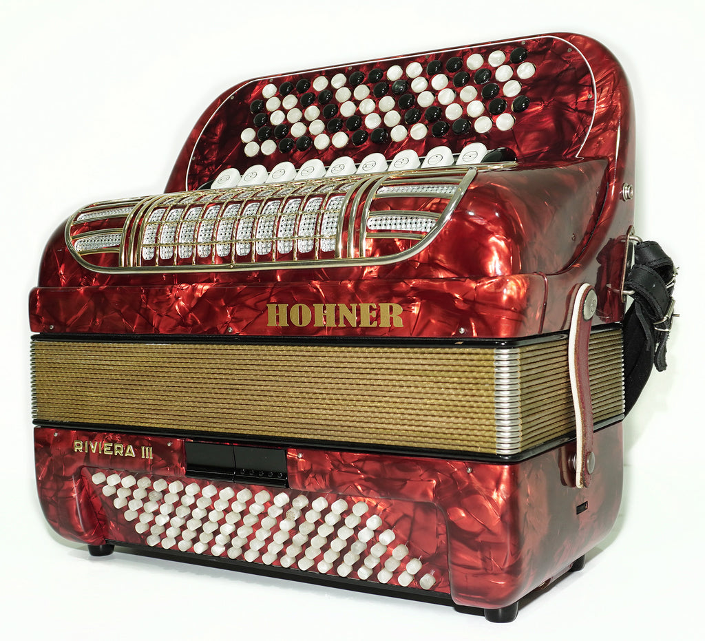 Vintage Hohner Riviera III 5 Row Button Accordion Bayan made in Germany, C System, New Straps and Hard Case, Original Accordeone de Botones, 2534