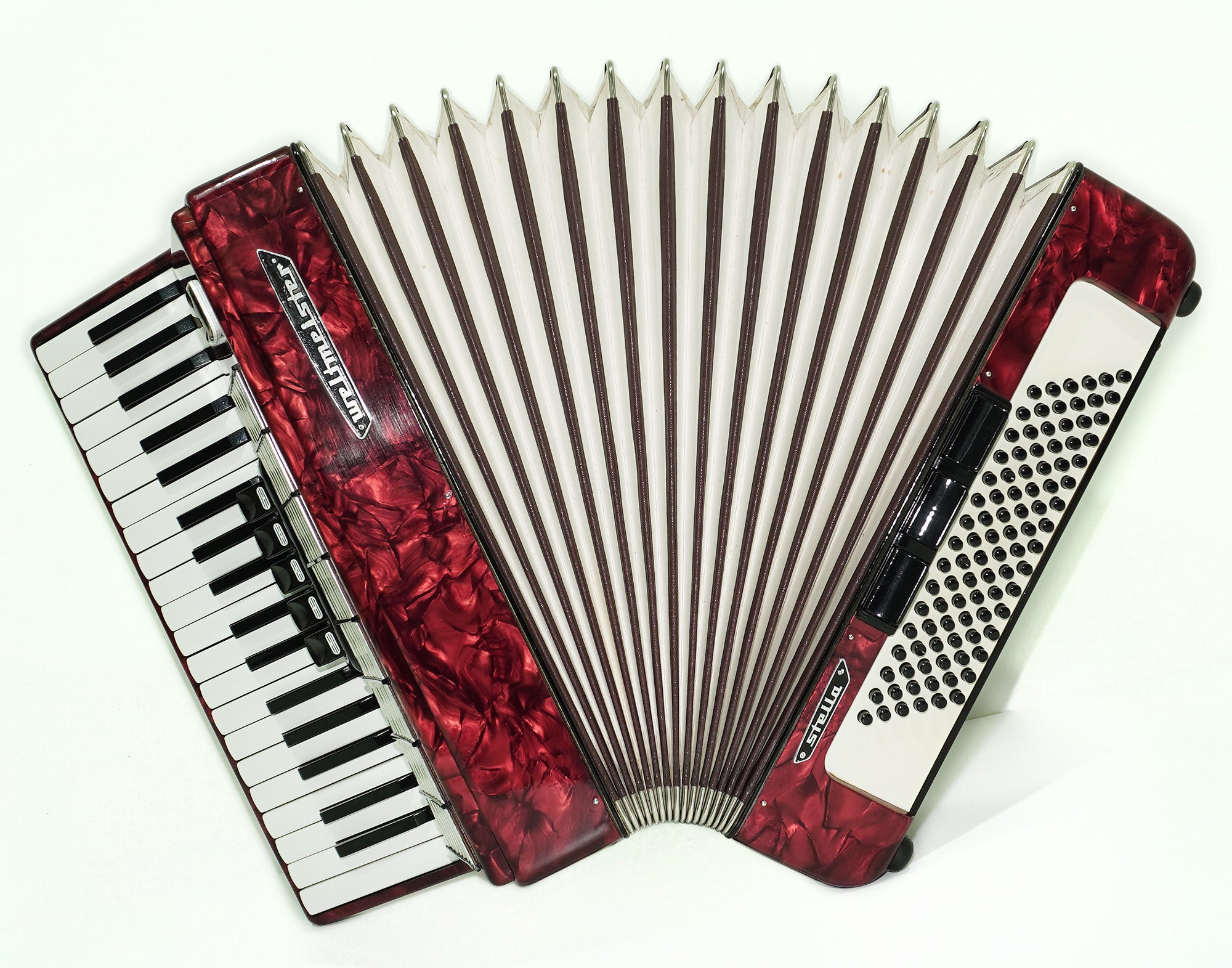 Weltmeister Stella Accordion 96 Bass made in Germany, New Straps and Soft Case for Gift, Vintage Keyboard Piano Accordian Musical Instrument, 2548