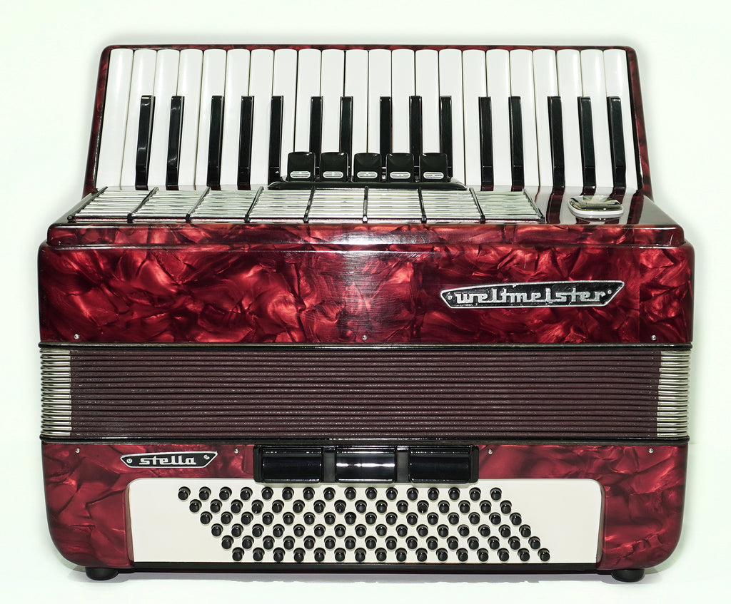 Weltmeister Stella Accordion 96 Bass made in Germany, New Straps and Soft Case for Gift, Vintage Keyboard Piano Accordian Musical Instrument, 2548
