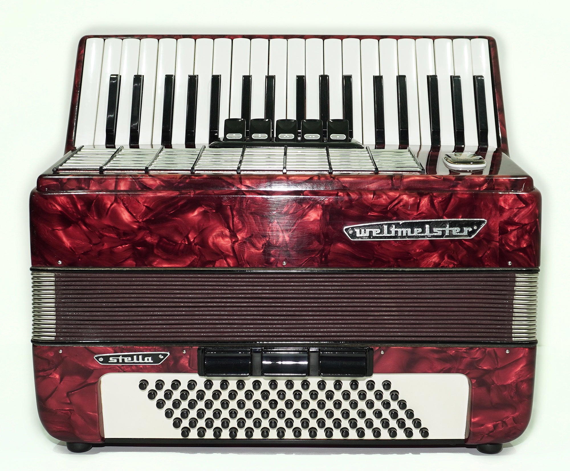 Weltmeister Stella Accordion 96 Bass made in Germany, New Straps and Soft Case for Gift, Vintage Keyboard Piano Accordian Musical Instrument, 2548