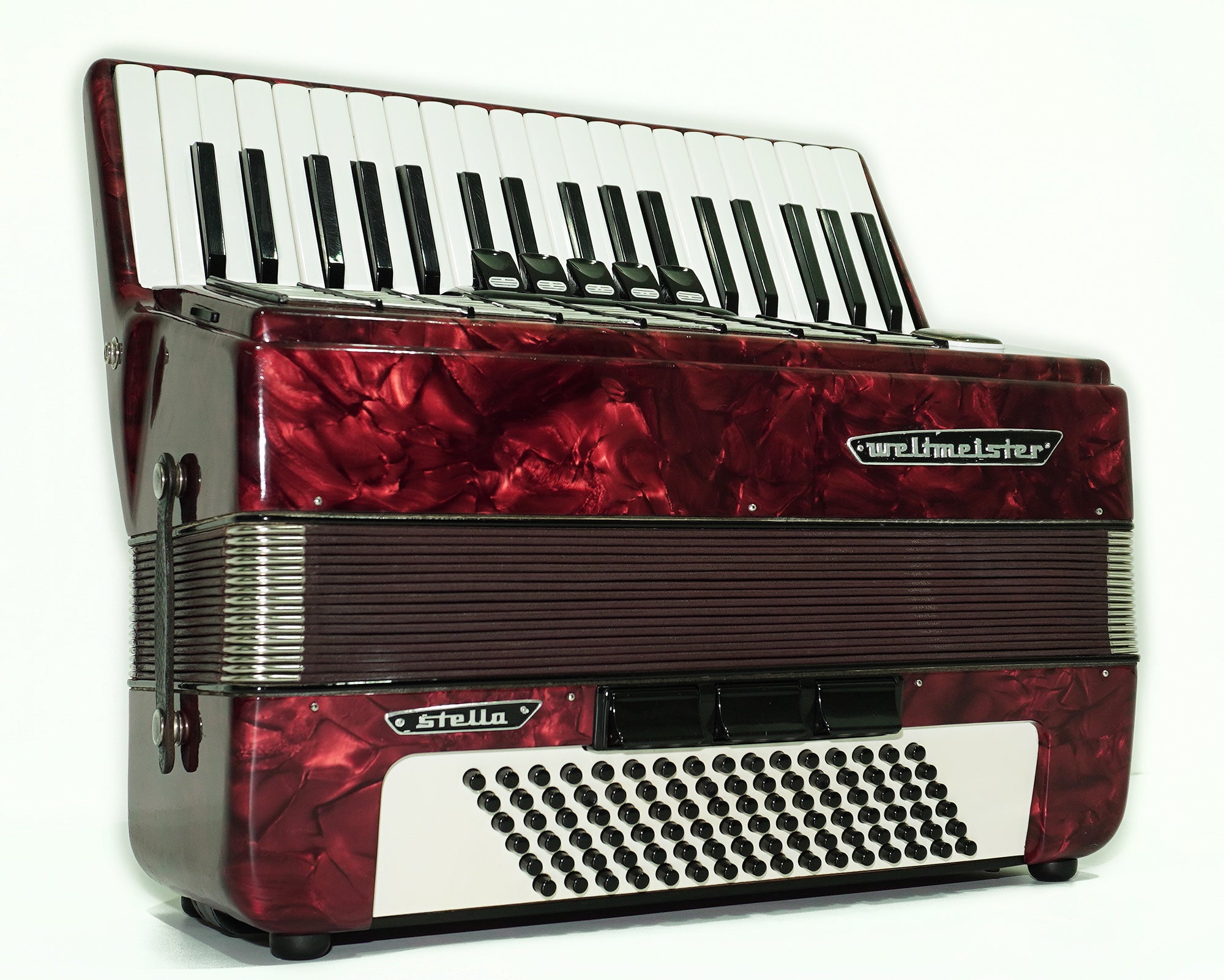 Weltmeister Stella Accordion 96 Bass made in Germany, New Straps and Soft Case for Gift, Vintage Keyboard Piano Accordian Musical Instrument, 2548