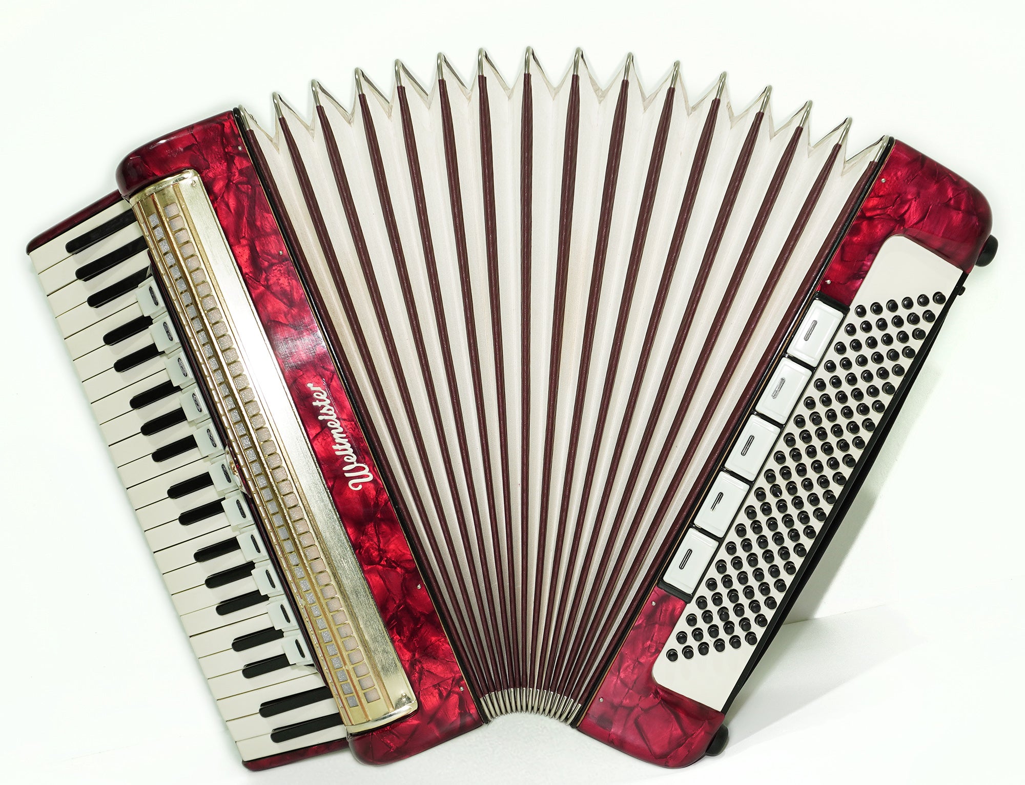 Original Weltmeister Accordion 120 Bass made in Germany, New Straps and Soft Case for Gift, Vintage Keyboard Piano Accordian Musical Instrument, 2541
