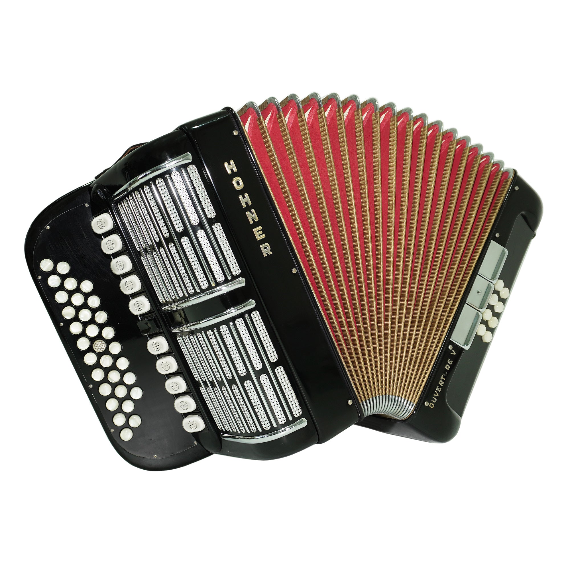 Hohner Ouverture V Diatonic Accordion, Original German Button Accordion Garmon, Luxury Harmonika Squeezebox Akkordeon, with Straps and Case, 2543