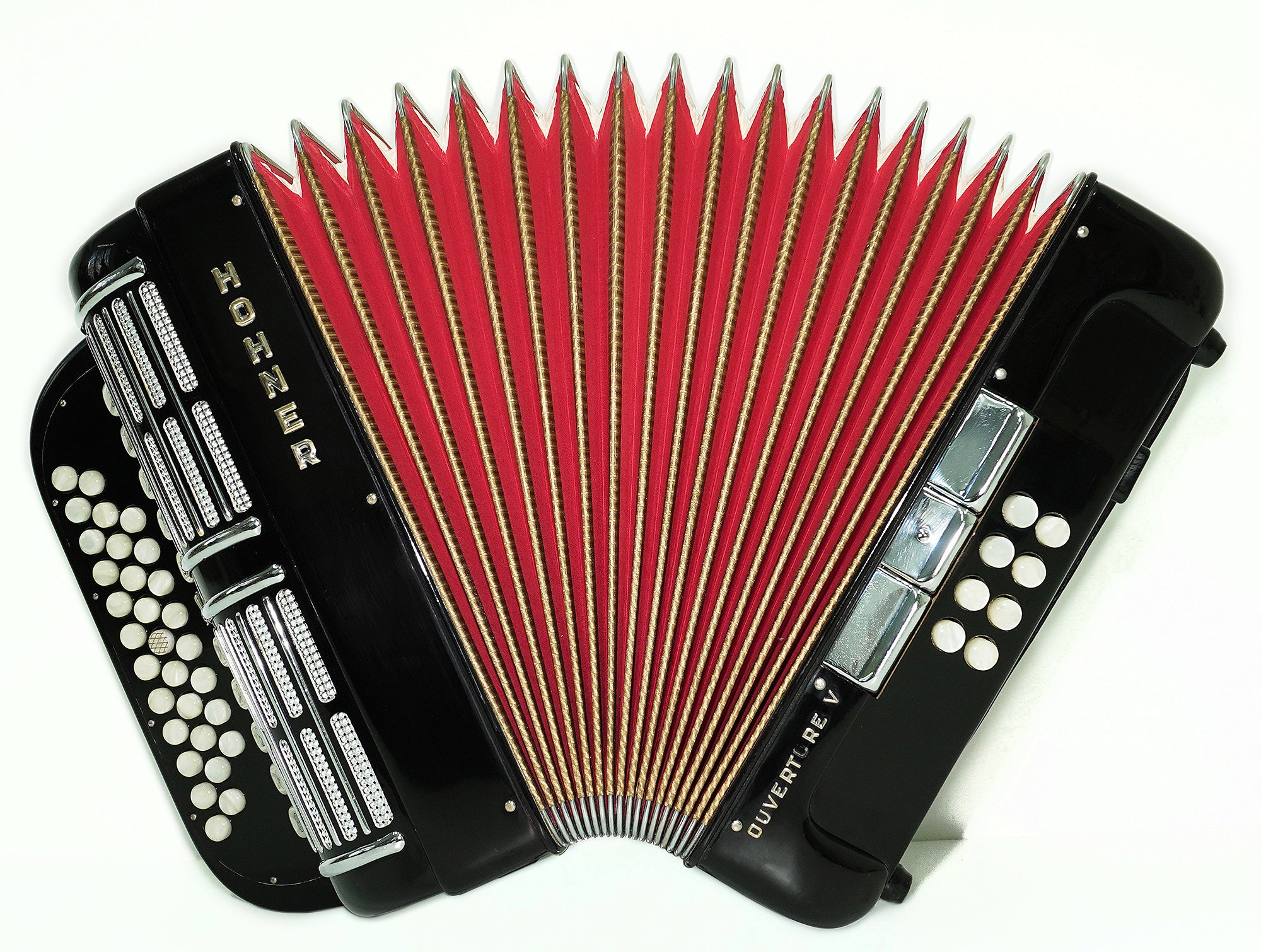 Hohner Ouverture V Diatonic Accordion, Original German Button Accordion Garmon, Luxury Harmonika Squeezebox Akkordeon, with Straps and Case, 2543