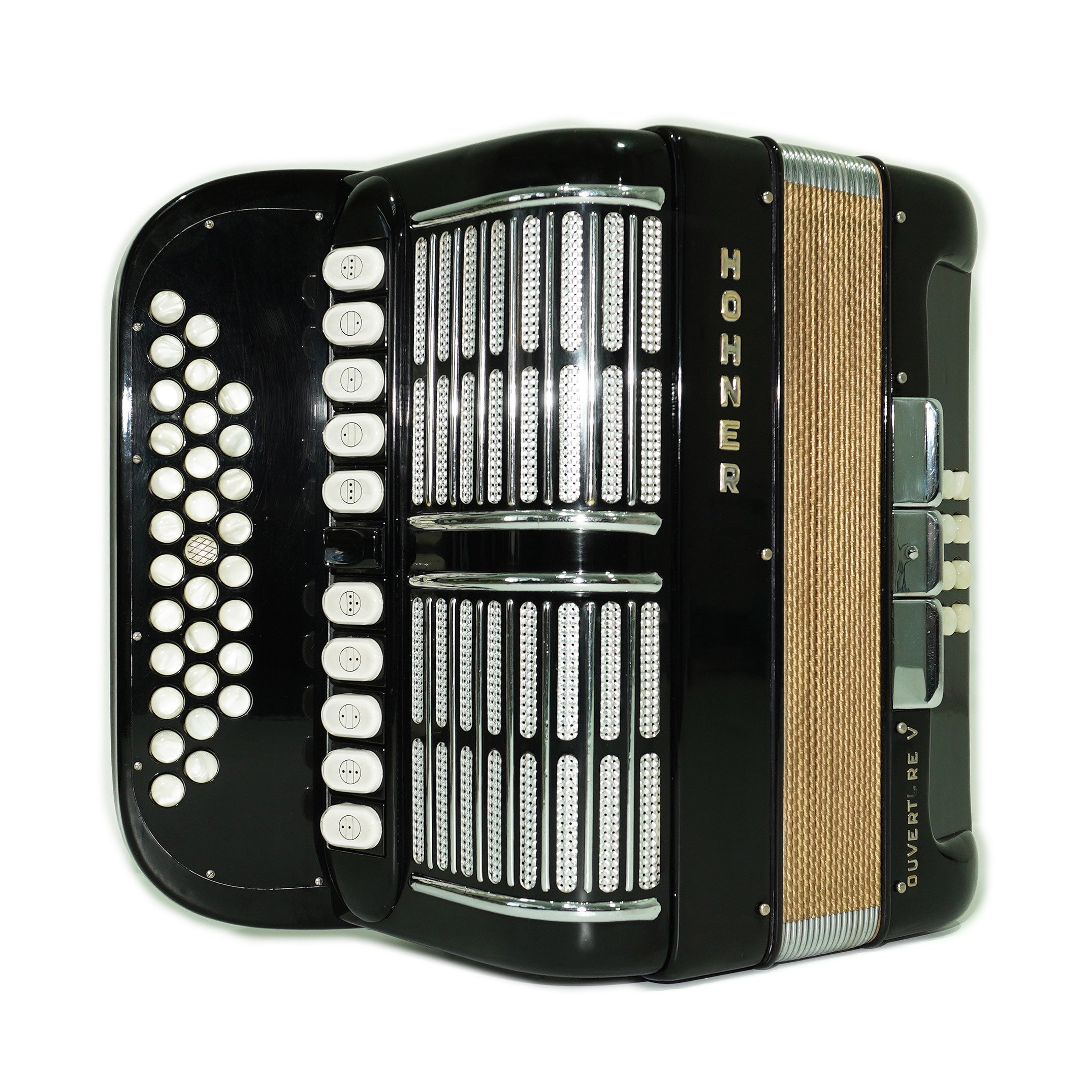 Hohner Ouverture V Diatonic Accordion, Original German Button Accordion Garmon, Luxury Harmonika Squeezebox Akkordeon, with Straps and Case, 2543