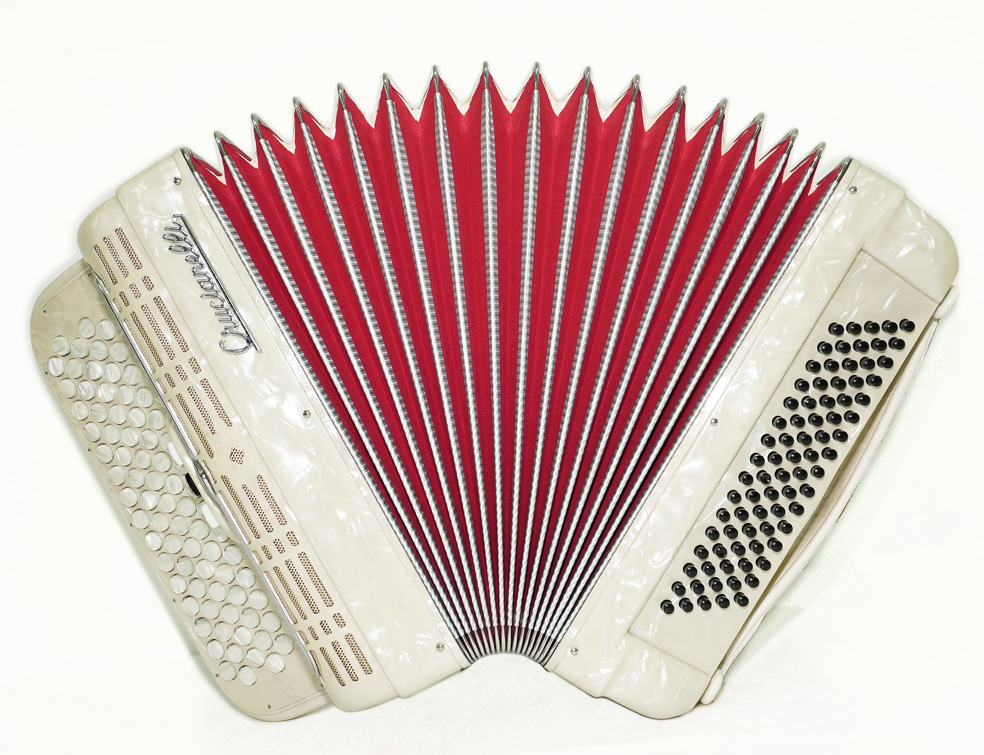 Crucianelli 5 Row Lightweight Button Accordion 80 Bass, C System, made in Italy, Rare Original Musical Instrument, Small Accordeone de Botones, 2554