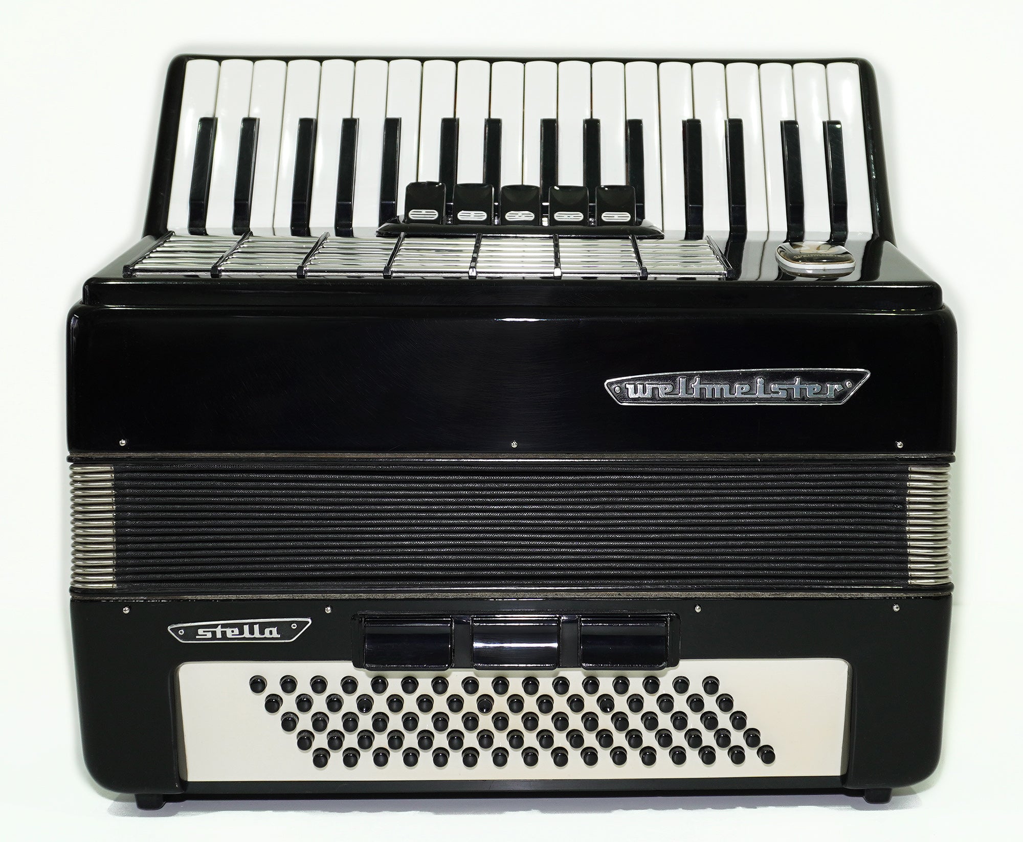 Weltmeister Stella Accordion 80 Bass made in Germany, New Straps and Soft Case for Gift, Vintage Keyboard Piano Accordian Musical Instrument, 2559