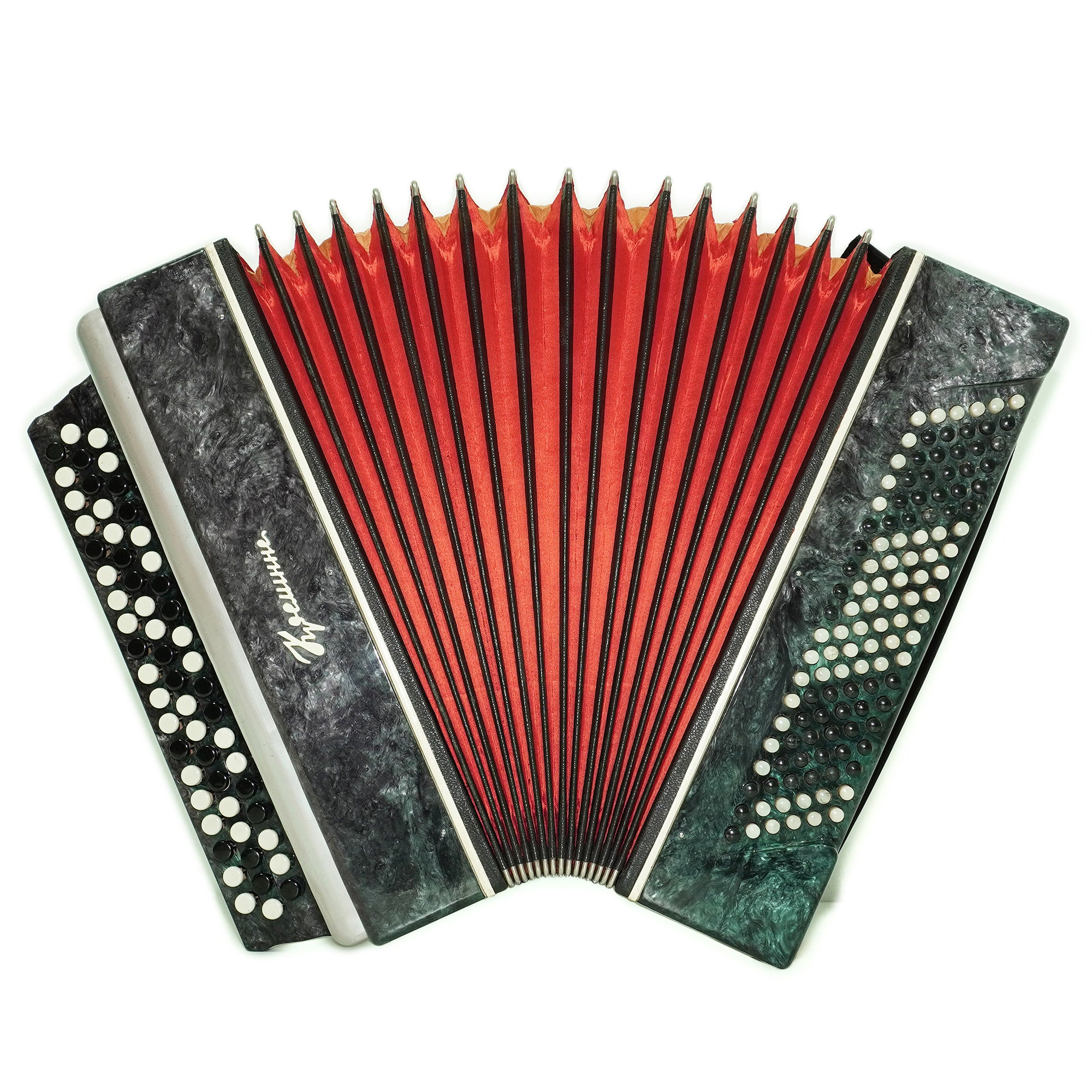 Bayan 3 Row Button Accordion Kreminne 120 Bass, Folk Accordian Harmonica, Garmoshka, with New Straps, Squeezebox, Old Soviet Bayan in Tune, 2575