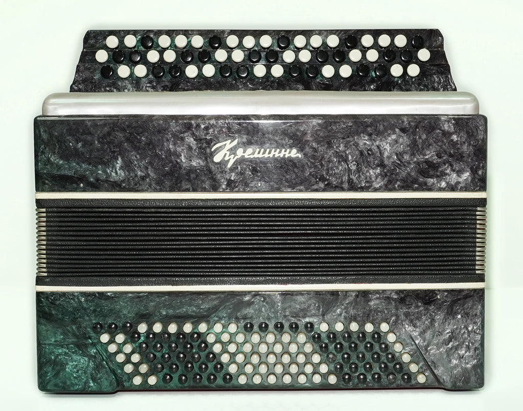 Bayan 3 Row Button Accordion Kreminne 120 Bass, Folk Accordian Harmonica, Garmoshka, with New Straps, Squeezebox, Old Soviet Bayan in Tune, 2575