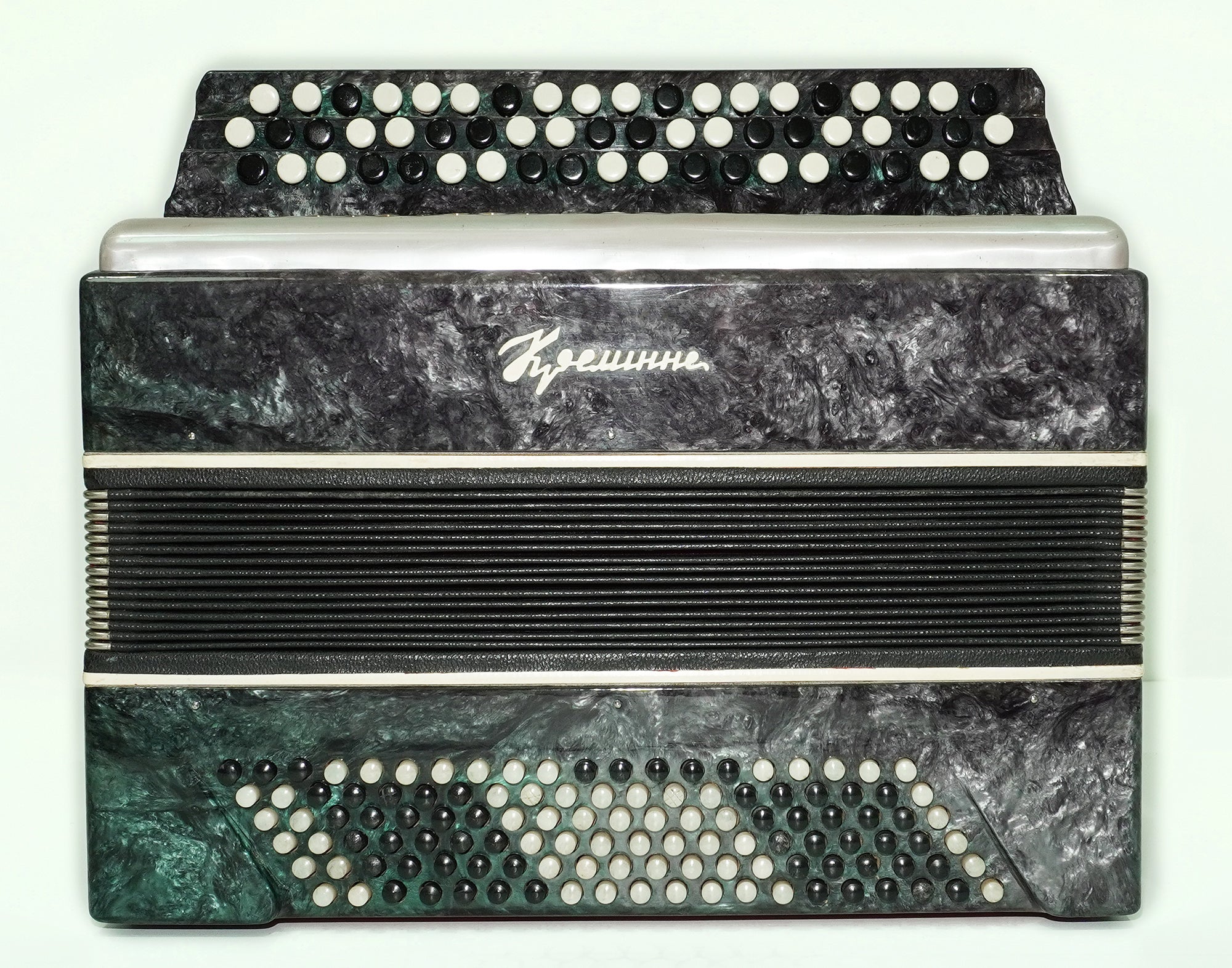Bayan 3 Row Button Accordion Kreminne 120 Bass, Folk Accordian Harmonica, Garmoshka, with New Straps, Squeezebox, Old Soviet Bayan in Tune, 2575