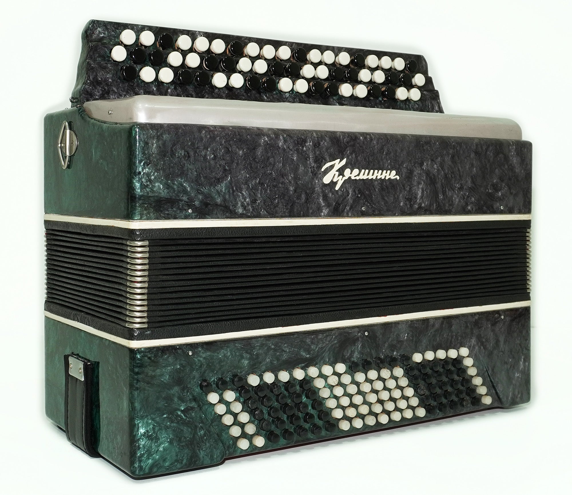 Bayan 3 Row Button Accordion Kreminne 120 Bass, Folk Accordian Harmonica, Garmoshka, with New Straps, Squeezebox, Old Soviet Bayan in Tune, 2575